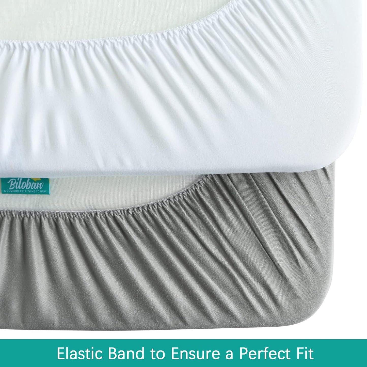 Biloban Pack and Play Sheets Waterproof 2 Pack Fitted, Compatible with Baby Graco/Dream On Me/Baby Trend/Pamo Babe Pack n Play/Playard and Other 38" X 26" Playpen Mattress, Grey & White