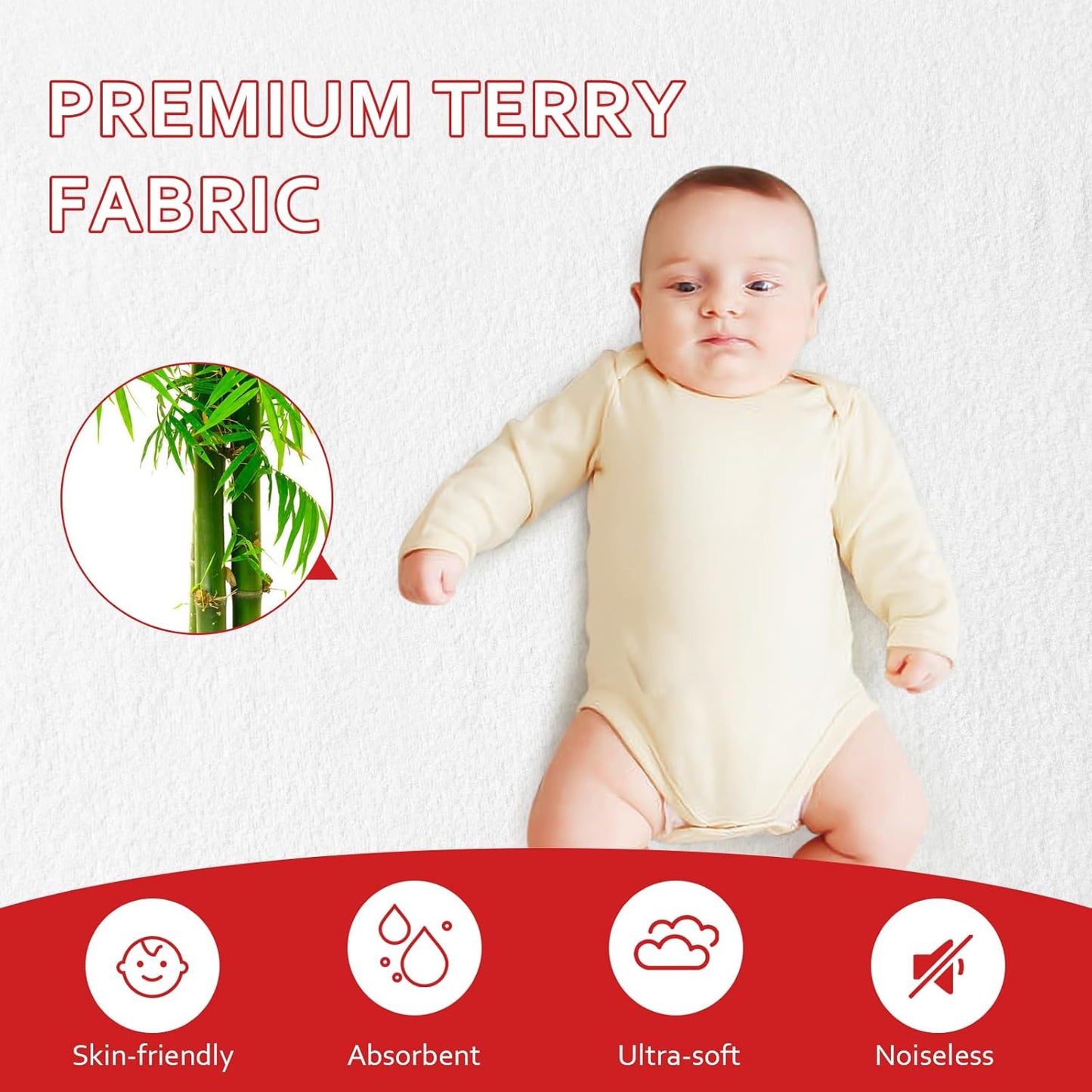 Pack and Play Sheets & Waterproof Terry Pack N Play Mattress Protector Pad Cover 4 Pack, Viscose Terry Pack N Play Sheets Set, Grey & White