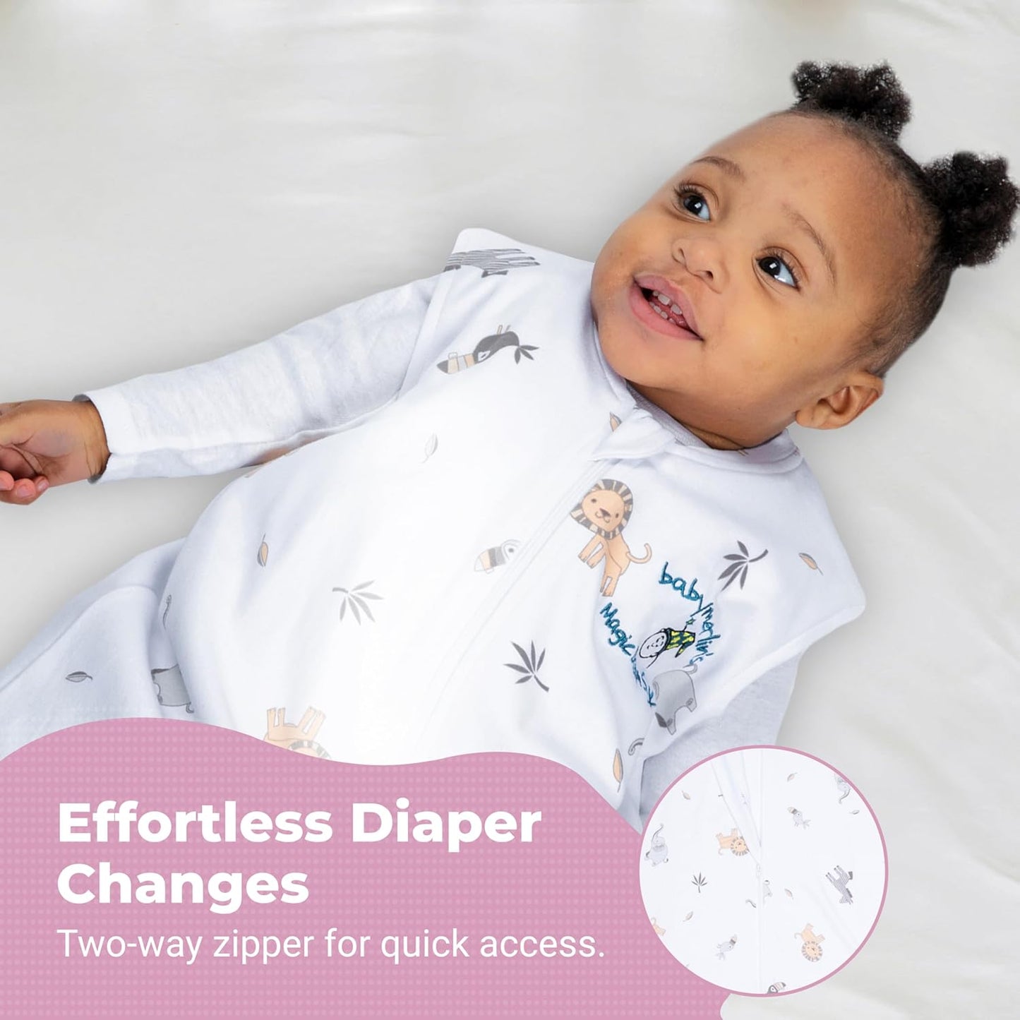 Magic Sleepsuit Baby Merlin's Cotton Baby Swaddle Transition Product - Soft and Cozy Design, Double Zipper for Easy Diaper Changes, Promotes Safe Sleep, 3-6 Months - Pink - Small 12-18lbs