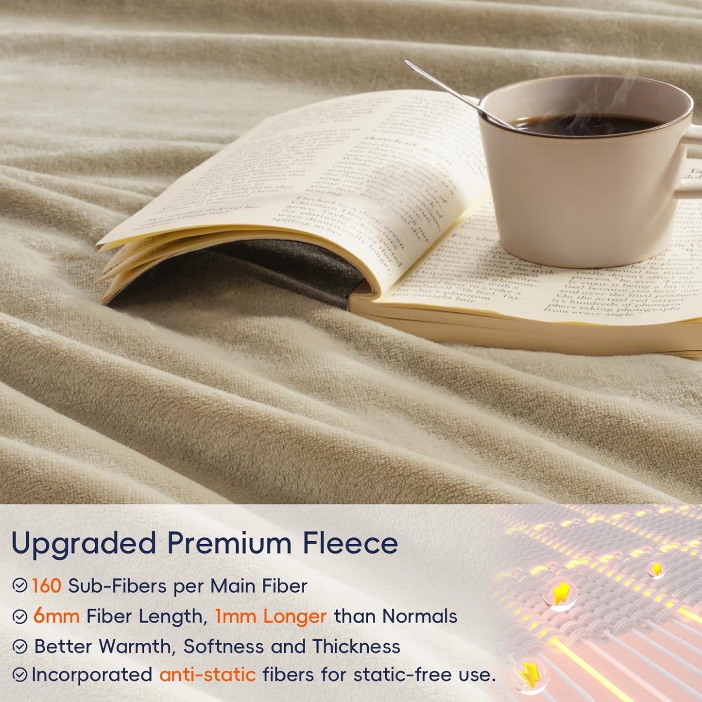 PHF Ultra Soft Fleece Throw Blanket, No Shed No Pilling Luxury Plush Cozy 300GSM Lightweight Blanket for Bed, Couch, Chair, Sofa Suitable for All Season, 50" x 60", Khaki