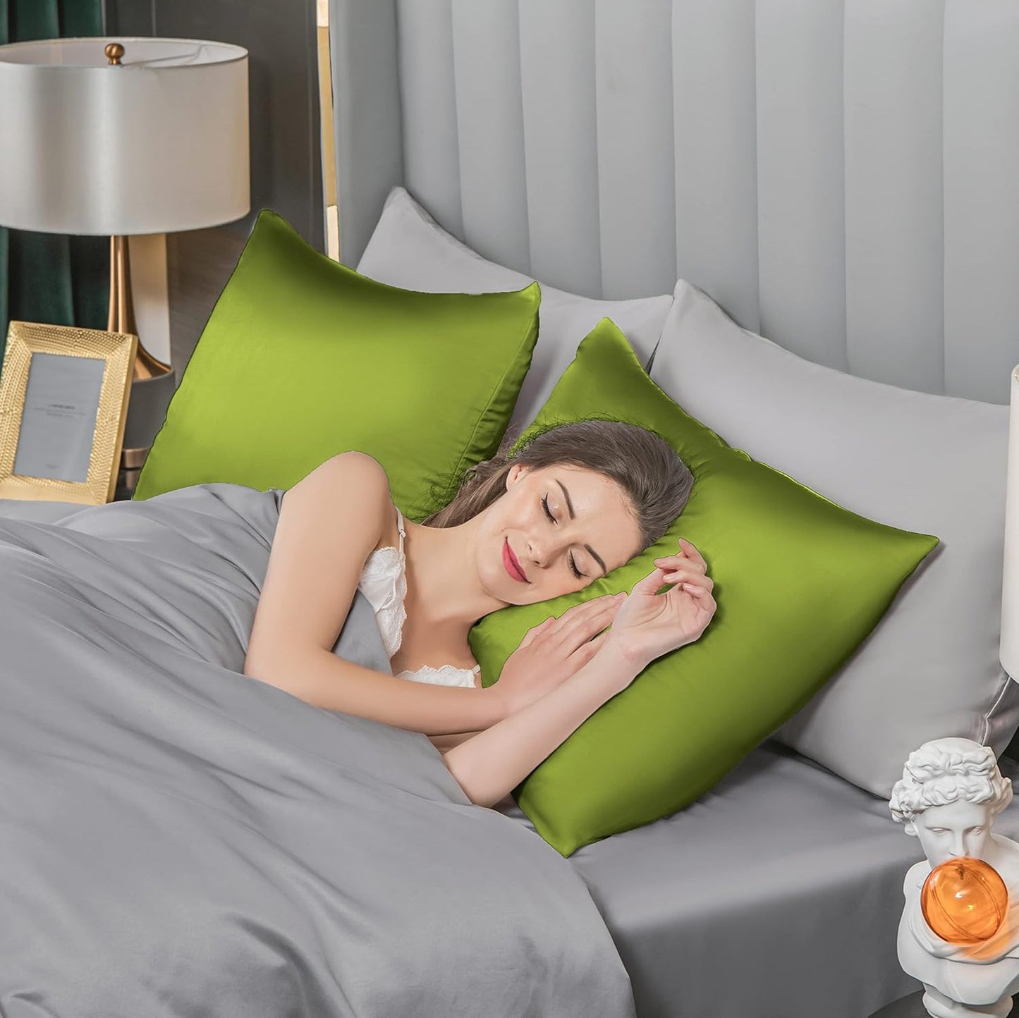 Mulberry Silk Pillowcase for Hair and Skin,King Size Cooling Silk Pillow Case with Hidden Zipper,Allergen Proof Dual Sides Soft Breathable Smooth Silk Pillow Cover for Women(King,Avocado Green)