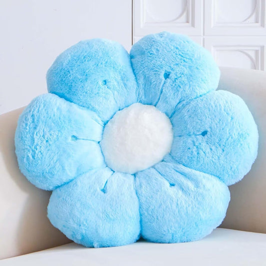 Flower Pillow, Cute Flower Shaped Decorative Pillow, Soft Rabbit Fur Daisy Pillow Home Decor Floor Seating Cushion for Bedroom Living Room (Blue 19.6 Inch)
