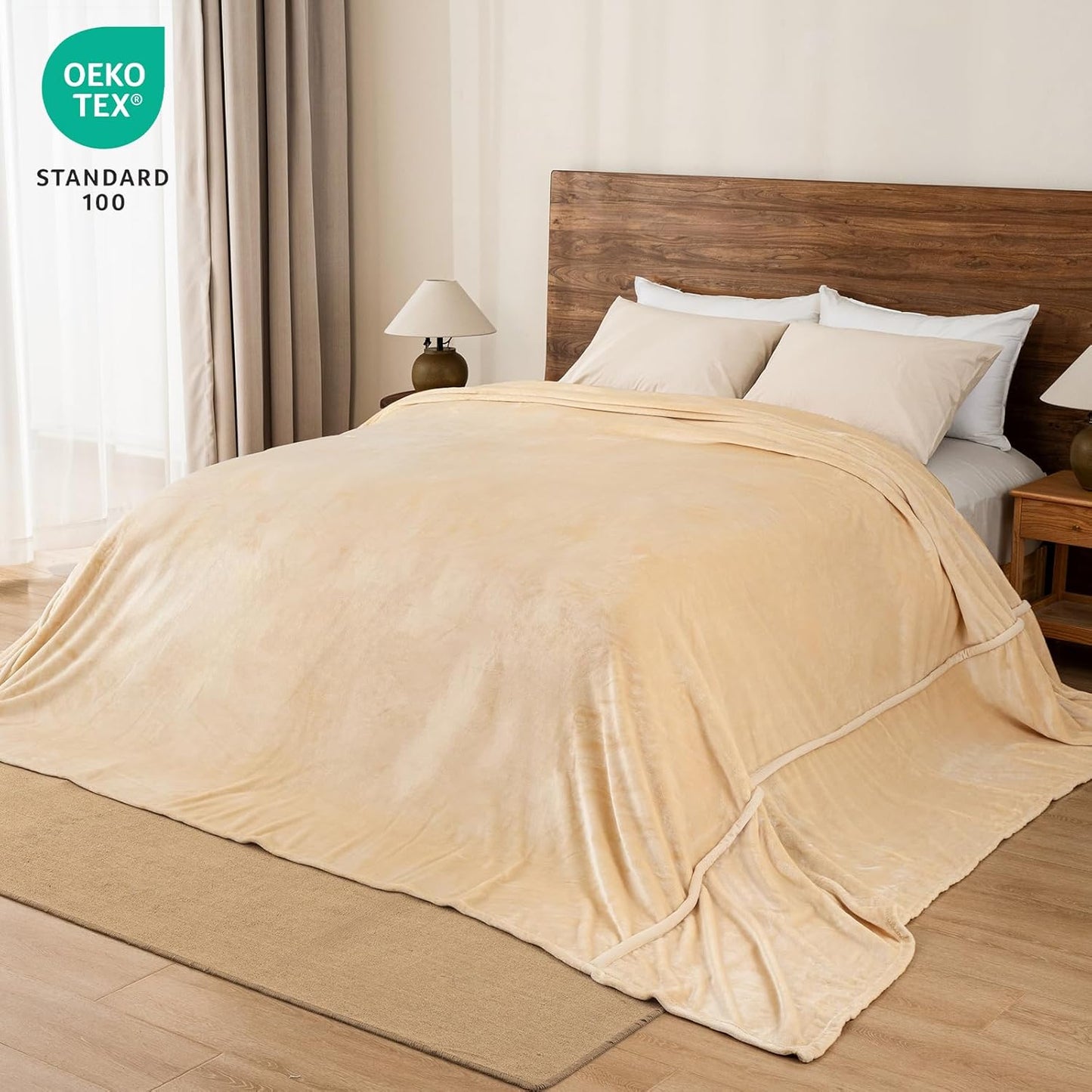 PHF Oversized King Fleece Blanket 120"x120", No Shed No Pilling Big Soft Blanket, Extra Large 10'x 10' Lightweight for Bed, Sofa Travel and Camping, Suitable for All Season, Beige