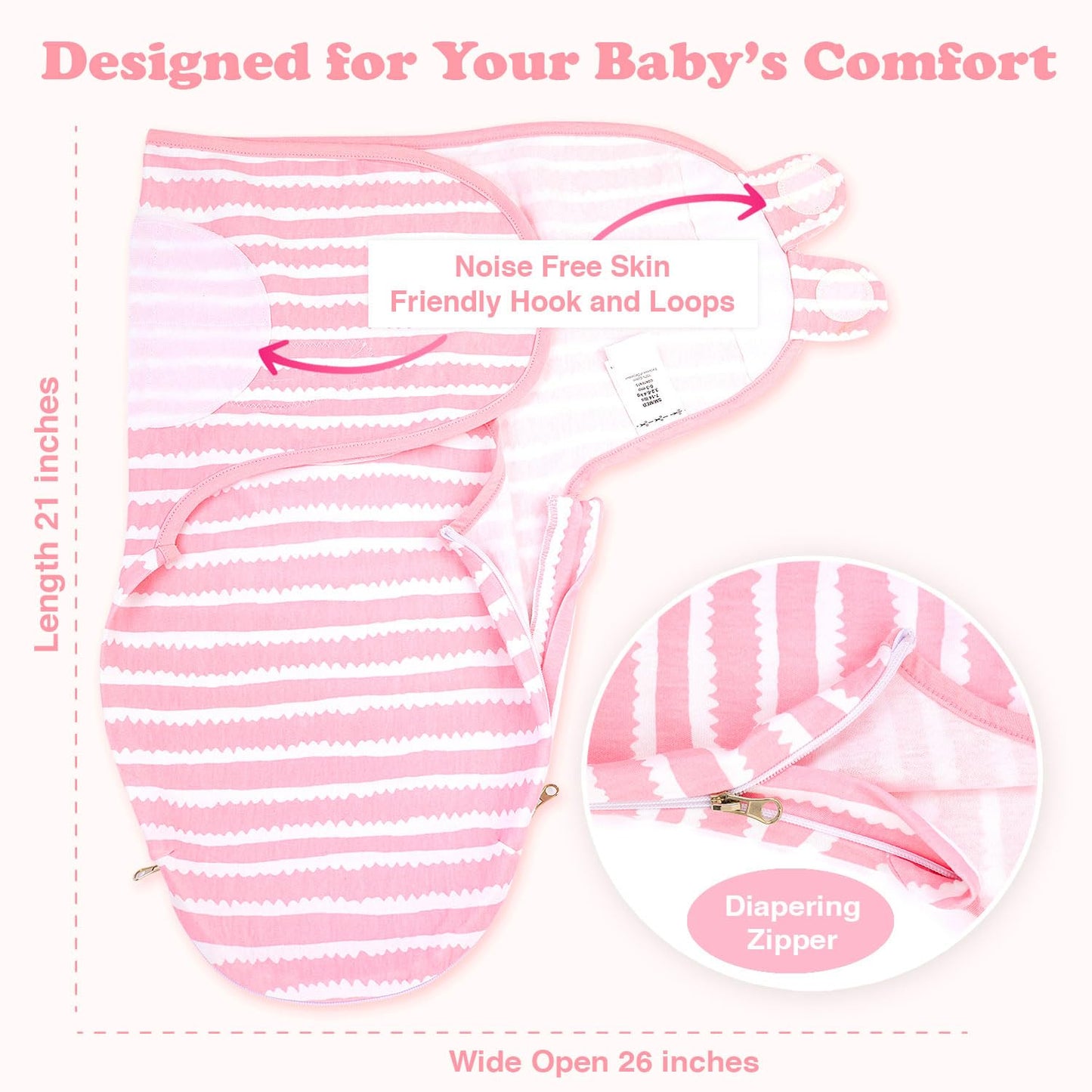 Bublo Baby Organic Swaddles for Newborns – Zipper Swaddles 0-3 Months, 3-Pack – Infant Sleep Sack with Zipper – Adjustable & Breathable Swaddle Blanket Wrap for Newborn Girls, Pink Flowers