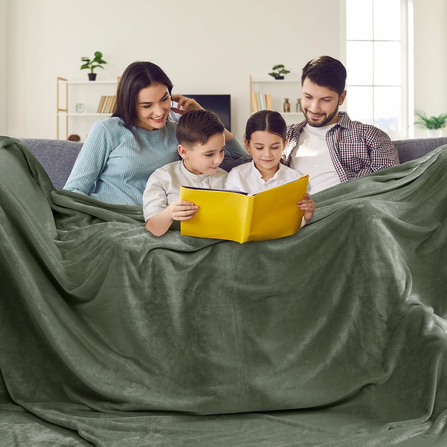 PHF Oversized King Fleece Blanket 120"x120", No Shed No Pilling Big Soft Blanket, Extra Large 10'x 10' Lightweight for Bed, Sofa Travel and Camping, Suitable for All Season, Olive Green