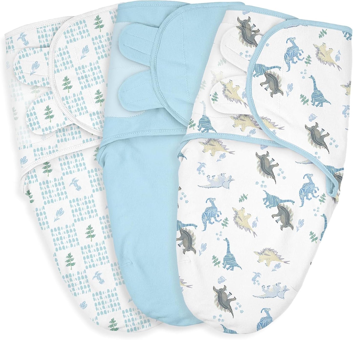 Baby Swaddle Sacks, 3-Pack Newborn Organic Cotton Swaddle Wrap, Adjustable Swaddling Blankets, Nursery Swaddling Essentials for Newborn 0-3 Months, Infant Shower Items Gift (Dinosaur & Forest)