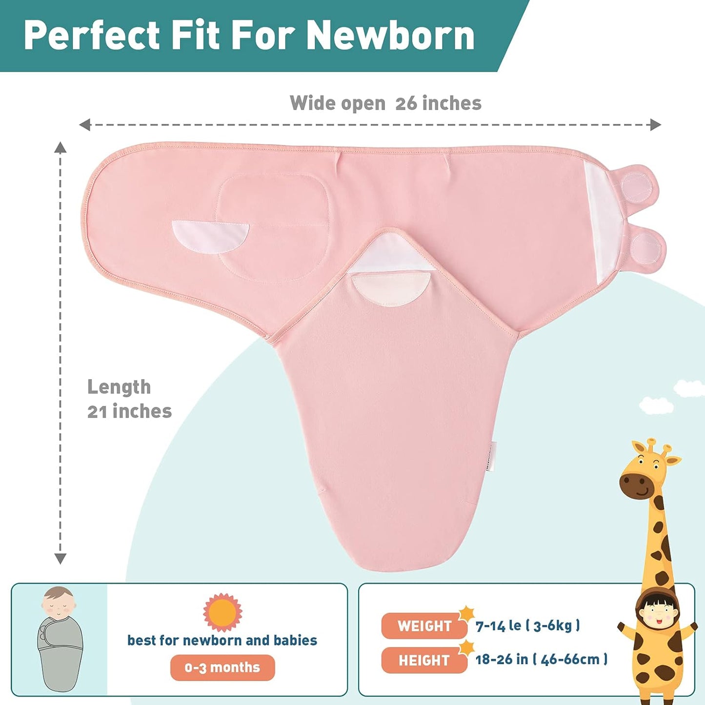 GLLQUEN BABY Swaddle Blankets for Baby Girls, Orange Pink Feather & Wave Point, 3 Pack Wrap Set, Newborn Adjustable Swaddles Sleep Sack, 0-3 Months (Small/Medium)