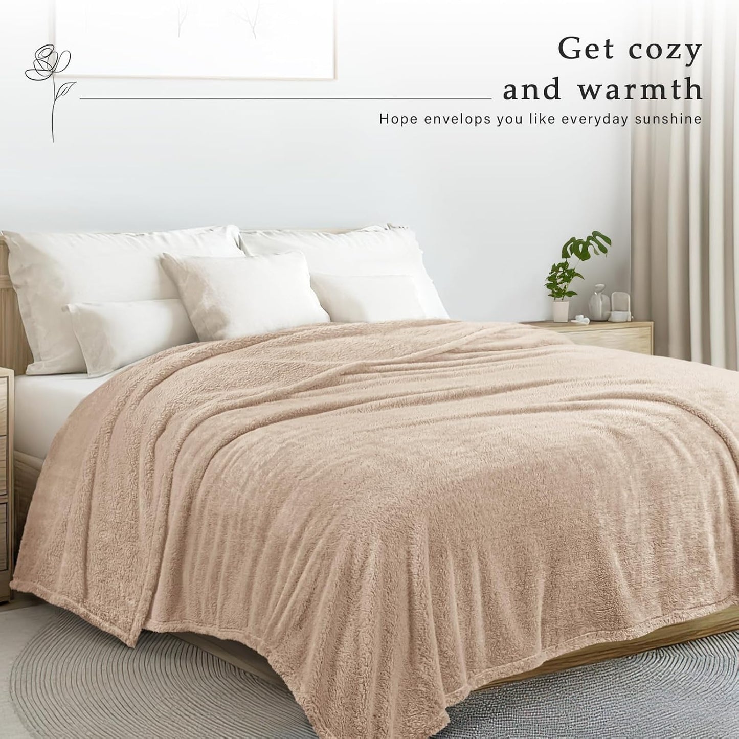 Exclusivo Mezcla Queen Size Flannel Fleece Blanket, Super Soft Velvet Plush Bed Blanket, Fuzzy Cozy and Warm for All Seasons, 90x90 Inches, Camel