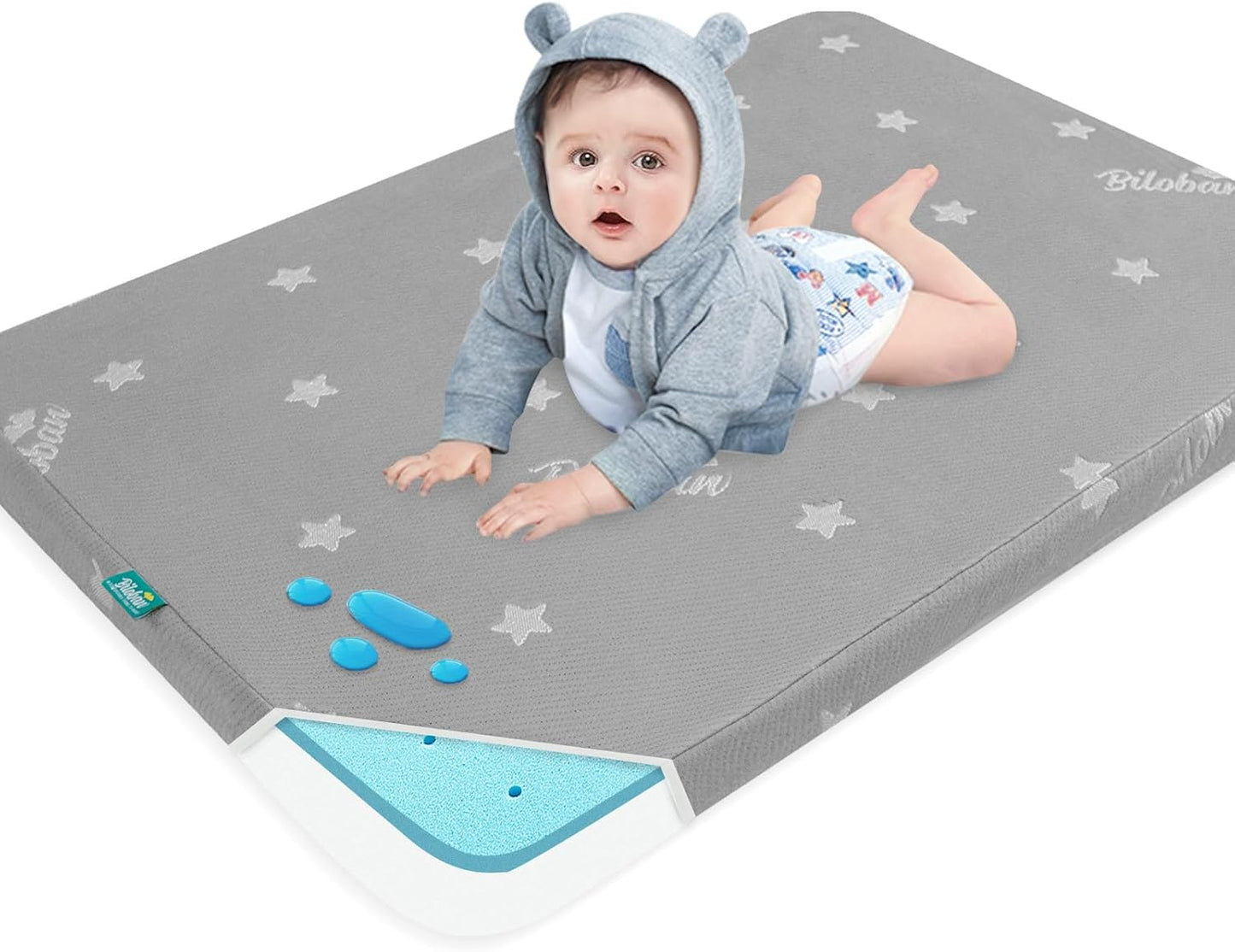 Bassinet Mattress Pad 24 x 38 Compatible with Dream On Me Nest/Zazzy, Davinci & Delta Children Mini Crib, Waterproof Breathable Baby Foam with Removable Zippered Cover, Ultra Soft