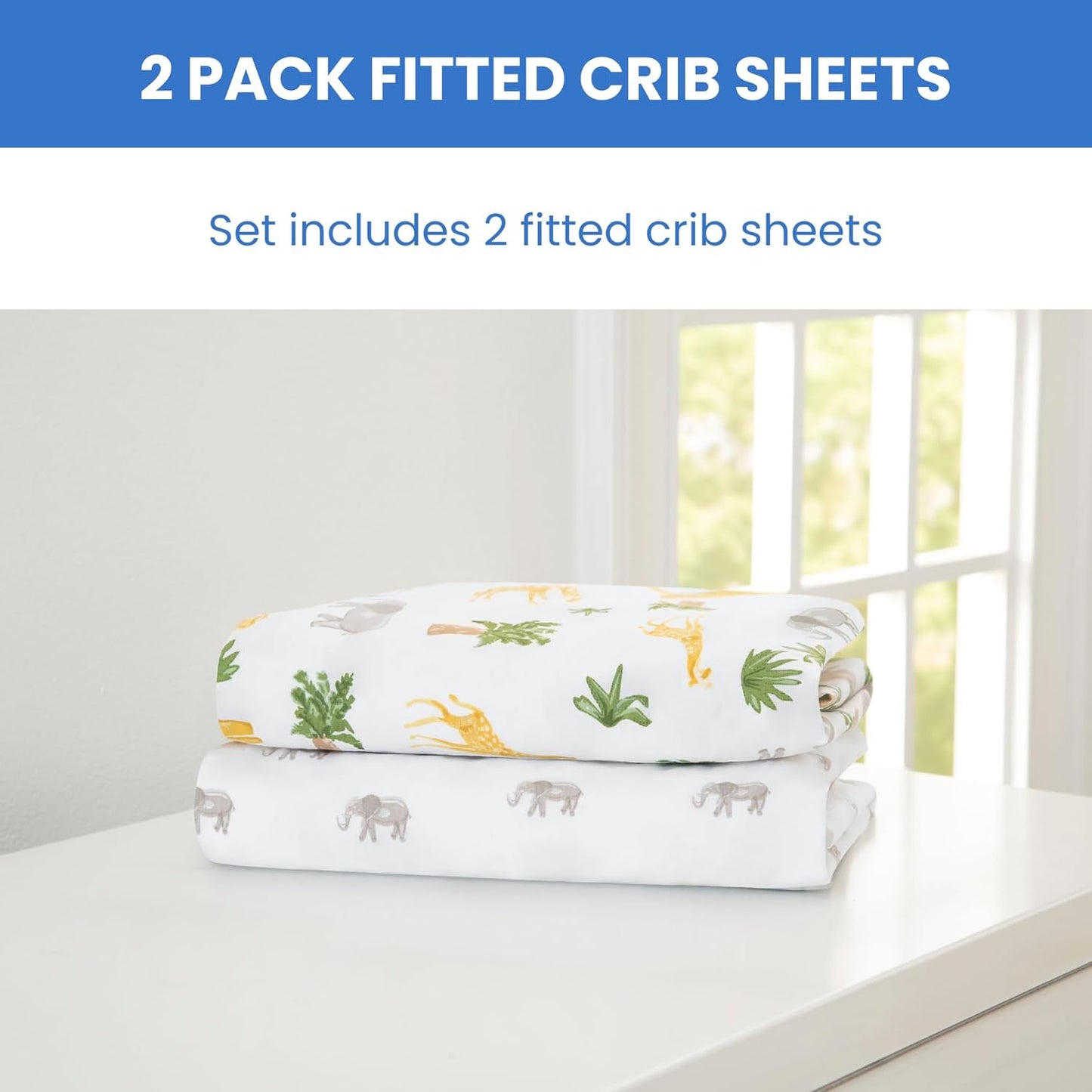 Delta Children Fitted Crib Sheets for Girls and Boys - Crib Sheet for Standard Crib and Toddler Mattresses - 28x52 Inch (Pack of 2), Safari Friends