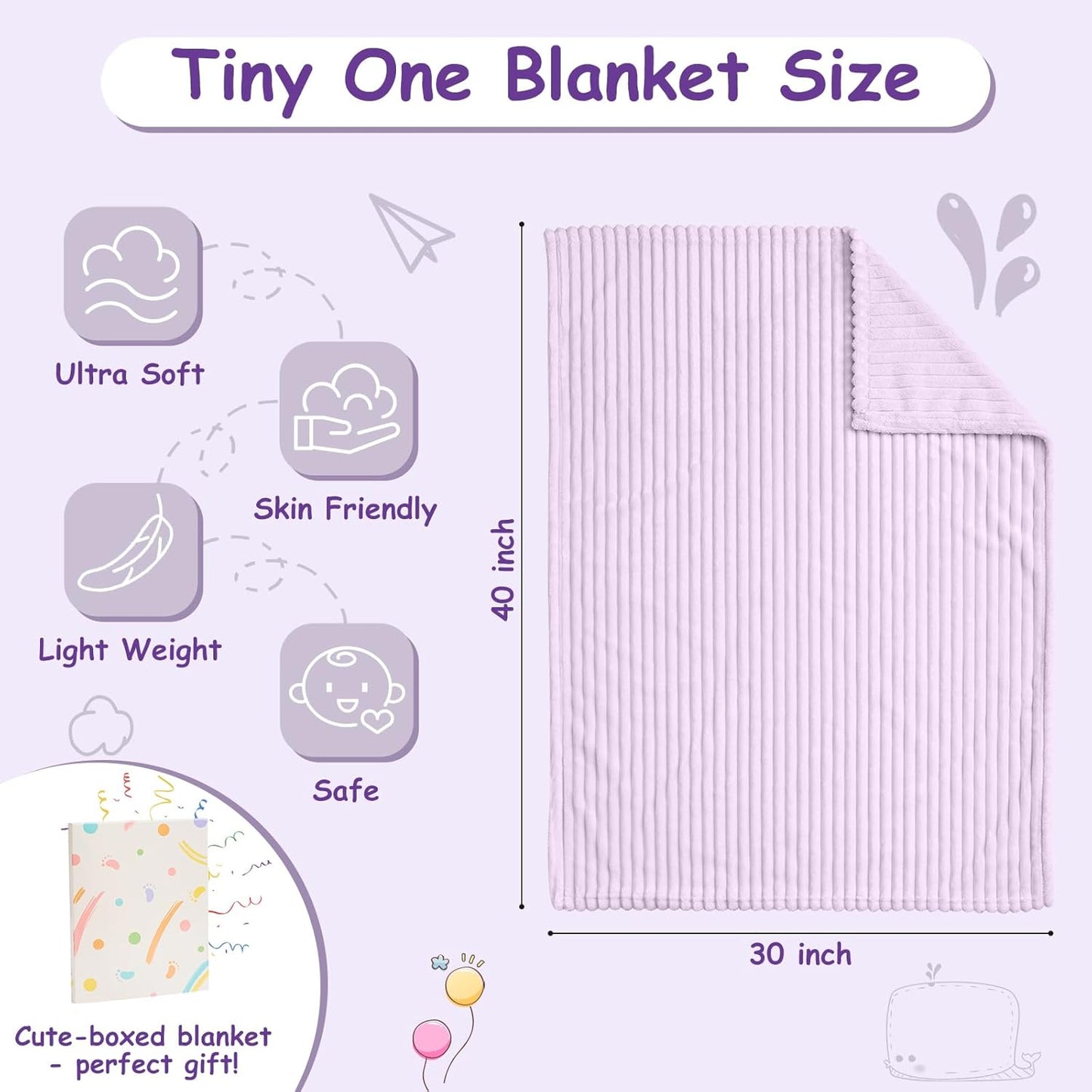Soft Fleece Baby Blanket Ultra Cozy Baby Blankets for Girls Warm and Lightweight Infant Toddler Newborn Receiving Gift with Reversible Stripes for Crib Stroller, 30x40 Inch, Light Purple