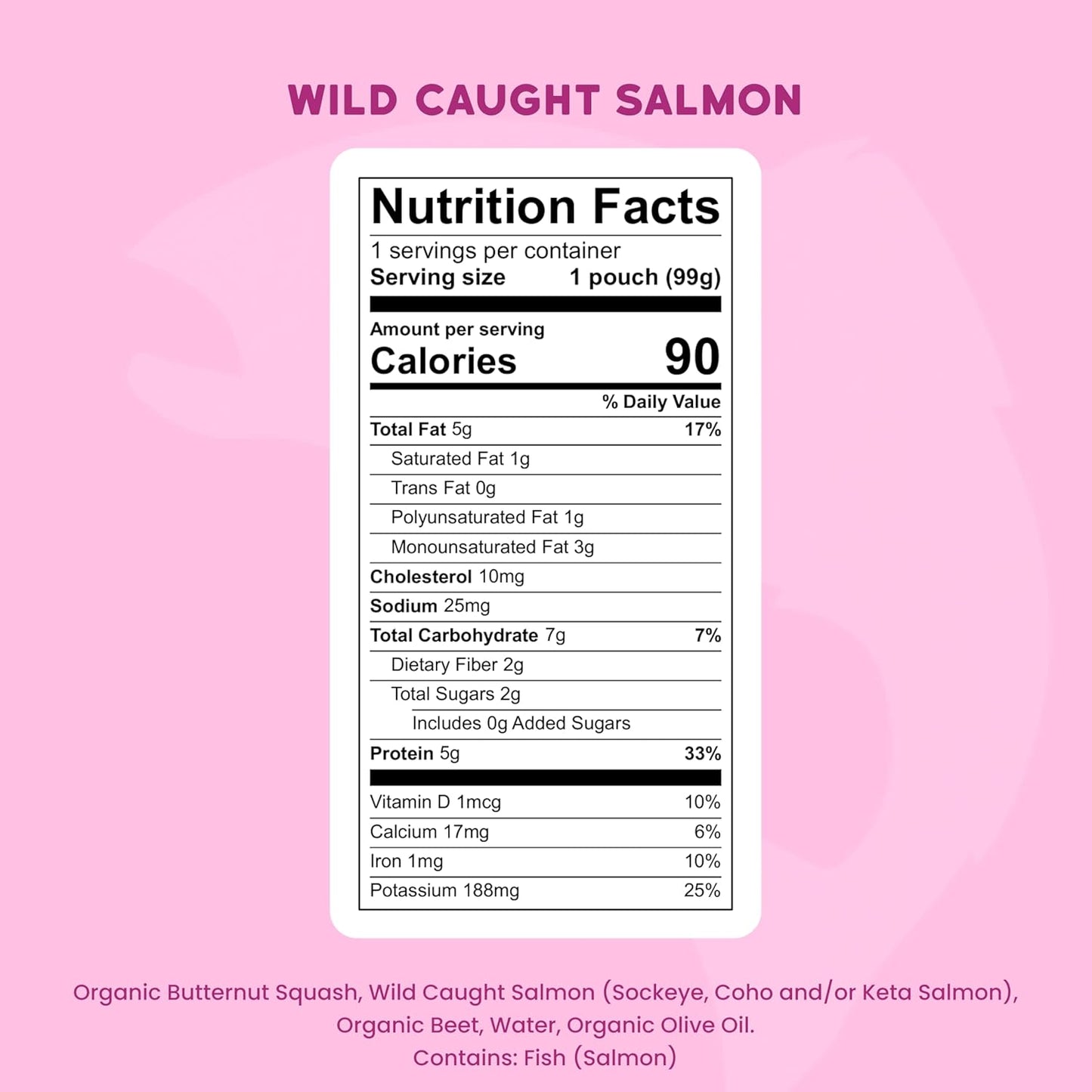 Serenity Kids 6+ Month Salmon Baby Food Pouches - Wild-Caught Salmon & Organic Butternut Squash & Beet Puree - BPA-Free Food Pouches for Baby - 3.5 Oz, 12 Pack