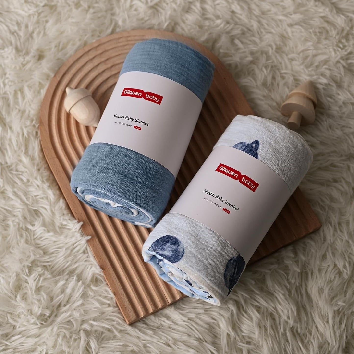 GLLQUEN BABY Blankets for Unisex Boys Girls, 2-Pack Muslin Cotton Front Soft and Breathable, and Dotted Fleece Backing, Printed Bed Nursery Minky Blankets for Toddler Newborn, Space, 30 x 40 inches