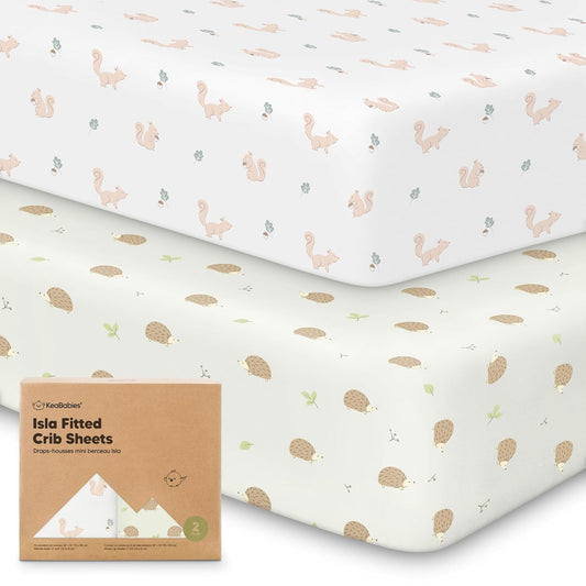KeaBabies 2-Pack Baby Crib Sheets for Boys, Girls - 52x28 Viscose Derived from Bamboo Toddler Bed Sheets Neutral, Fitted Crib Mattress Cover for Standard Baby Bedding, Soft & Cozy(Nibbles/Bruce)