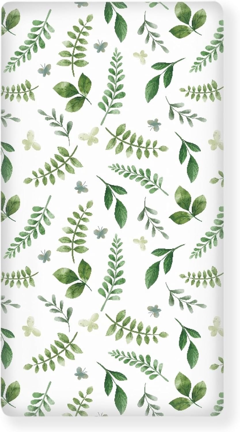 Lovely Green Flower Fitted Crib Sheet Plants Baby Crib Sheet Fit Standard Crib and Toddler Mattress,Crib Mattress Sheets for Boys Girls 28"x52"