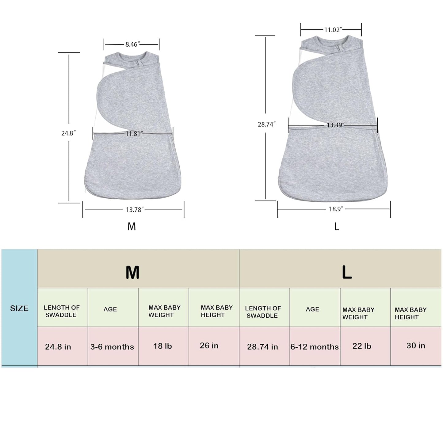 Baby Sleep Sack Swaddle,Adjustable Wearable Baby Sleep Sack XL,Miracle Swaddles for Babies Large,100% Cotton,6-12 Months(Gray)