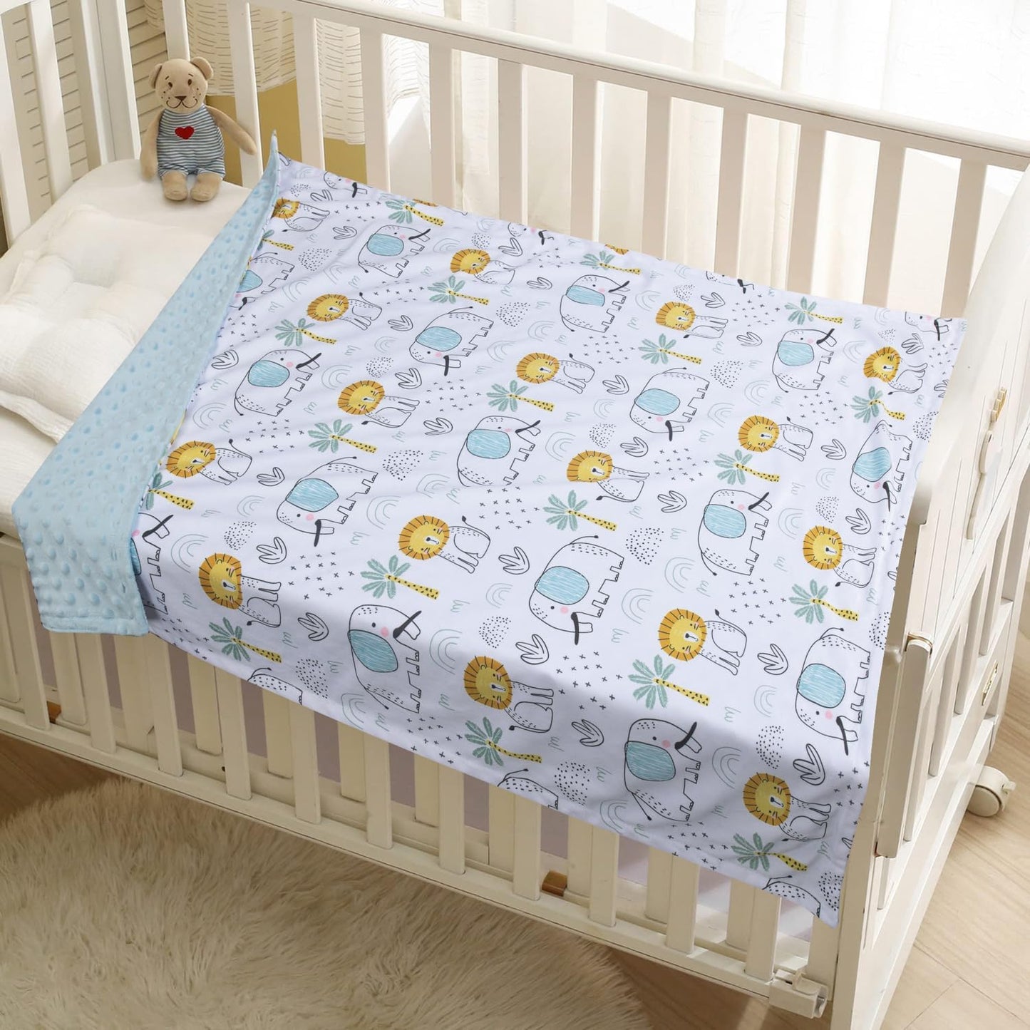 Baby Blanket for Boys Girls Soft Minky with Double Layer Dotted Backing, Cartoon Printed 30 x 40 Inch Receiving Blanket (Elephant)