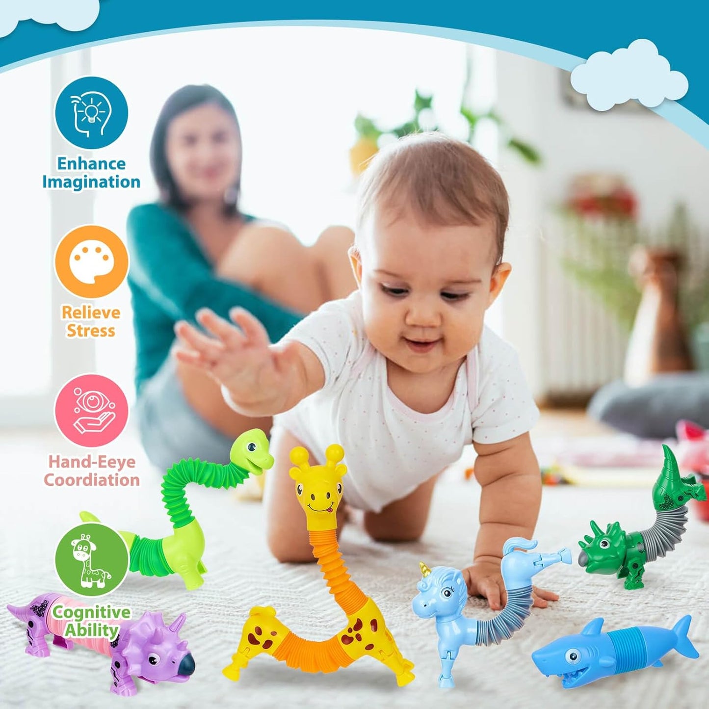 10 Pack Pop Tubes,Dog pop Tubes, Animal pop Tubes Fidget Toys,Sensory Tubes Fidget Toys for Kids,Toddler Sensory Toys,Fidget Tubes Party Favors,School Reward,Gift for Kids(10 Pcs, Classic Style)