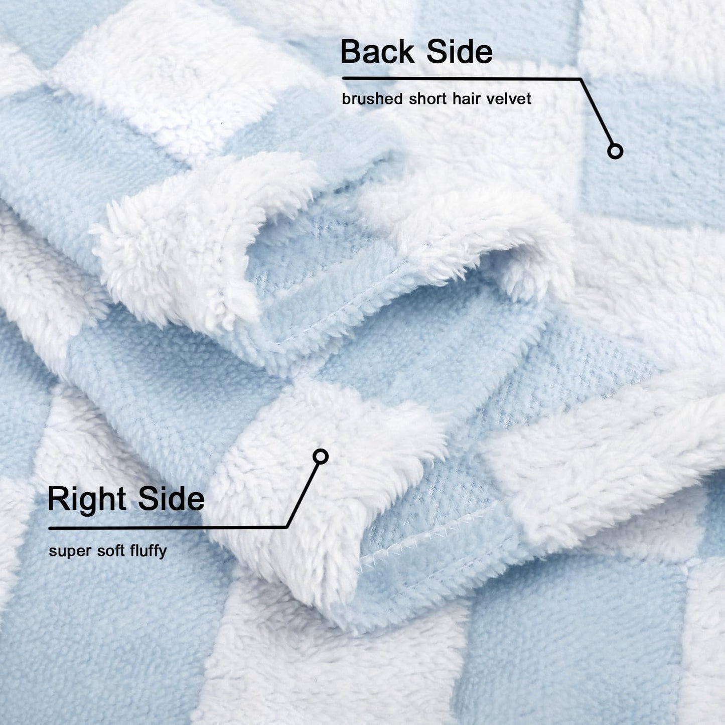 HOMRITAR Checkered Baby Blanket for Boys Girls Warm Cozy Reversible Checkerboard Toddler Blankets, Fluffy Fuzzy Plush Lightweight Bed Blanket with Chessboard Grid Design 350GSM Baby Blue 30 x 40 Inch