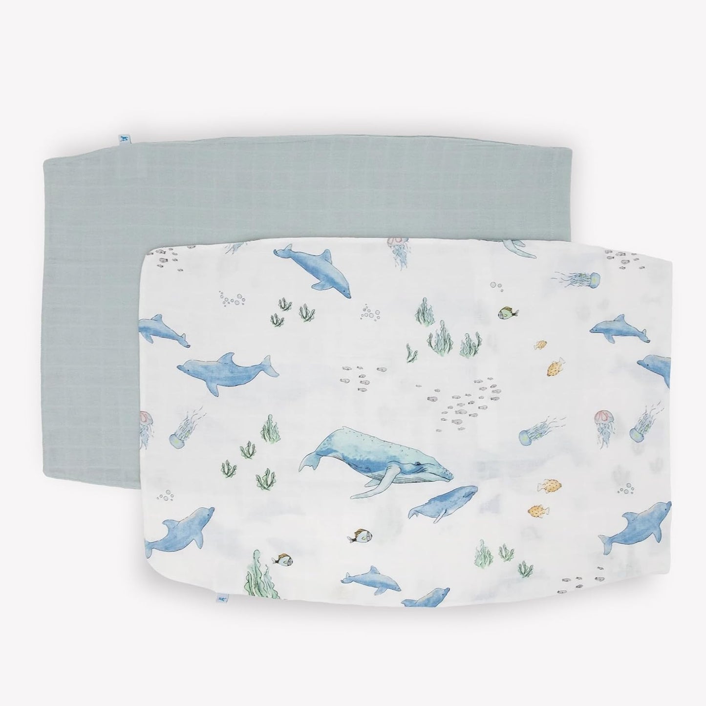 Little Unicorn Standard Pillowcase 2 Pack | Super Soft & Breathable Muslin Fabric | Snug Envelope Closure (Whales)