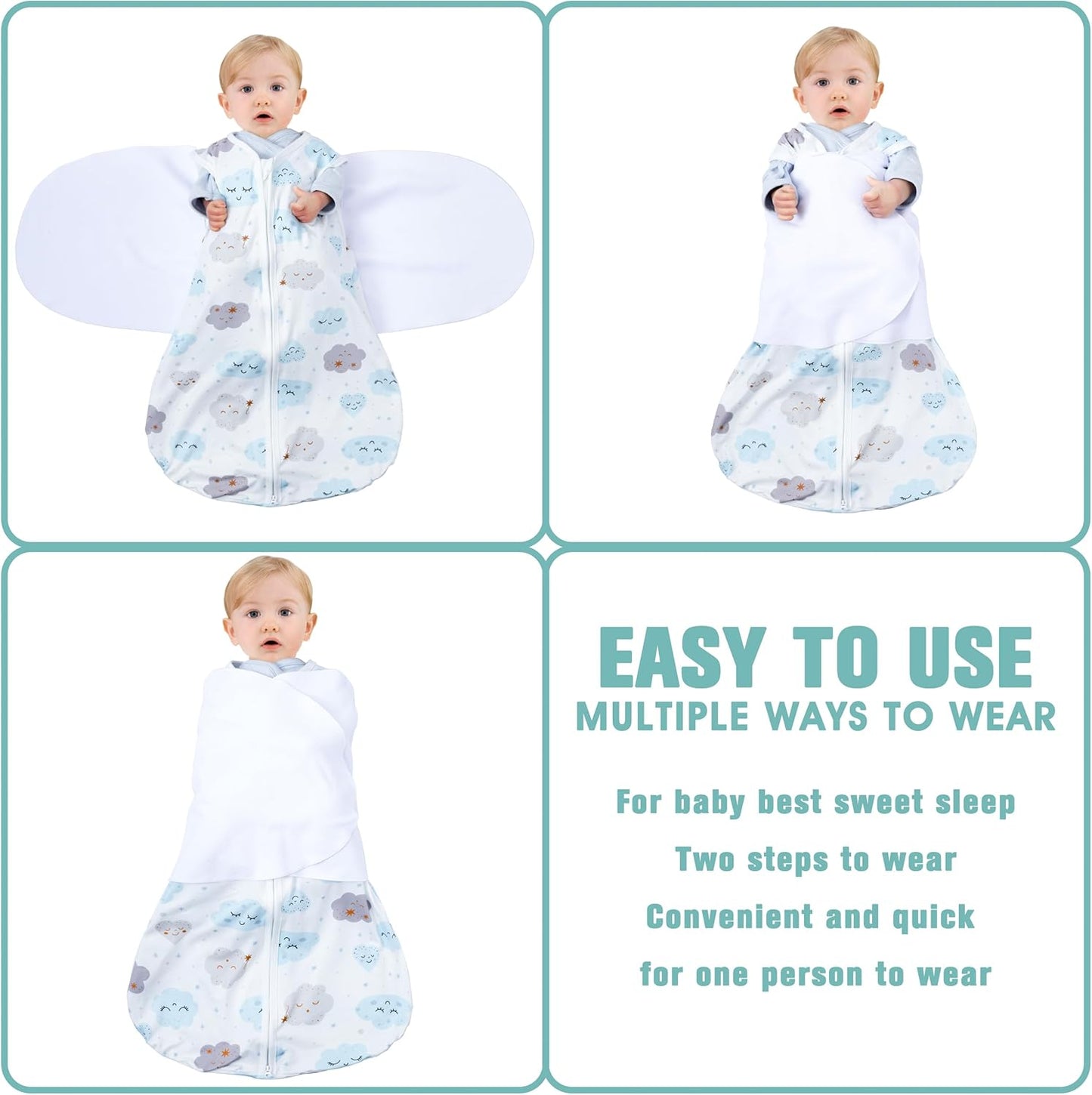 Newborn Sleep Sack Baby Swaddle,0-3 Months,3-Way Adjustable Wearable Blanket,100% Rayon Cotton Swaddling Sleeping Bag，TOG 0.5（Clouds&Starry Sky）