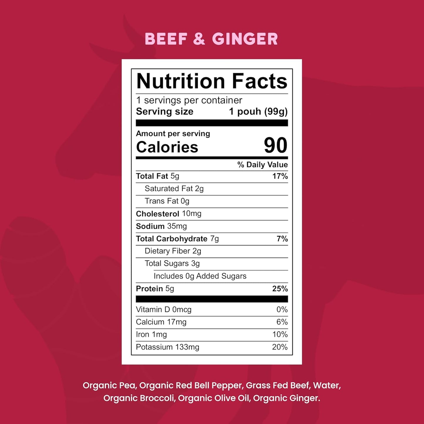 Serenity Kids 6+ Months Beef & Ginger Baby Food Puree Pouches - Grass Fed Beef & Organic Peas, Bell Pepper & Broccoli - No Added Sugar & BPA-Free Pouches - 3.5 Oz, 6 Pack