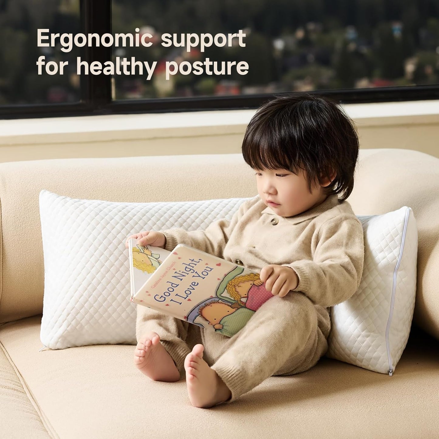 Memory Foam Toddler Pillow Pack of 2,20X14' Kids Pillow with Machine Washable Pillowcase Rayon Derived from Bamboo,Adjustable Height Toddler Pillows for Sleeping 2-6 Years Old(White)