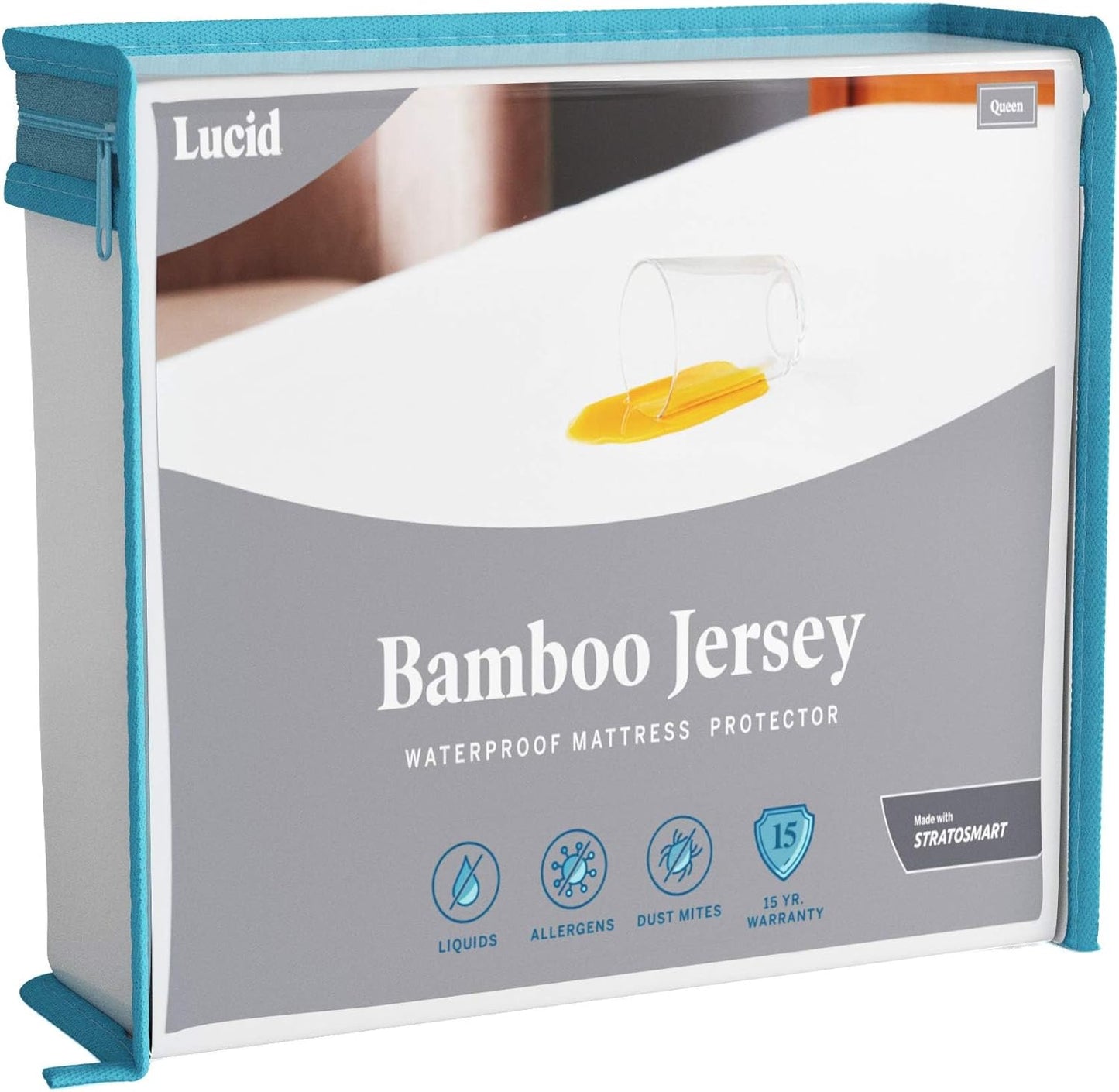 LUCID Premium Rayon from Bamboo Jersey Mattress Protector | Queen Size Waterproof Mattress Protector | Ultra Soft, Fitted Sheet Style, White