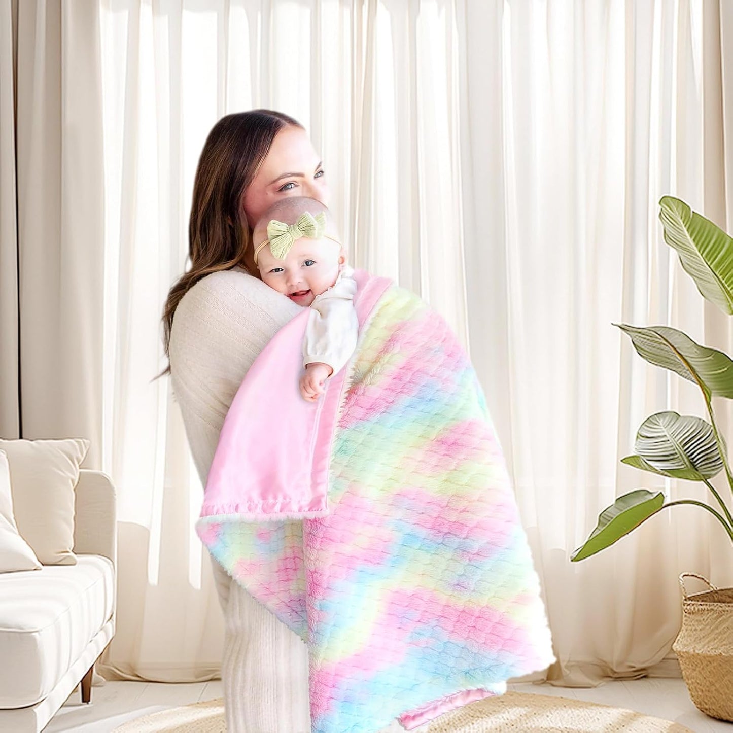 Baby Blanket for Girls Tie Dye Rainbow Fleece Fluffy Fuzzy Blanket with Soft Luxury Silk Silky Backing for Toddler Nursery Travel Home Decor 30 x 40 Inch
