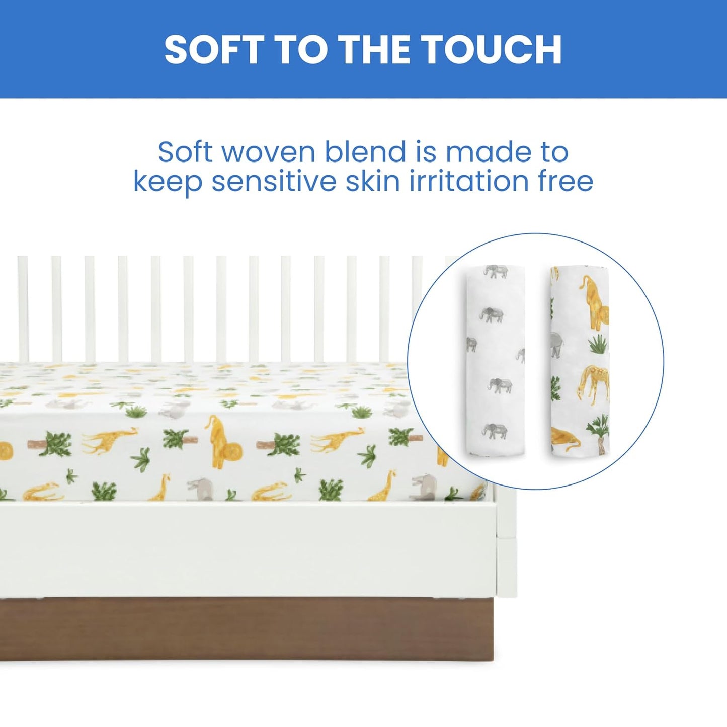 Delta Children Fitted Crib Sheets for Girls and Boys - Crib Sheet for Standard Crib and Toddler Mattresses - 28x52 Inch (Pack of 2), Safari Friends