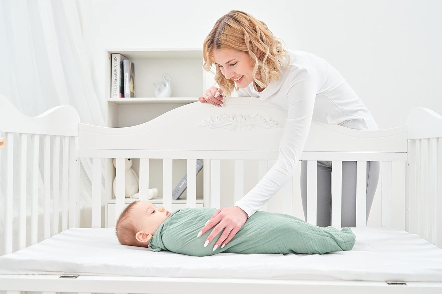 Baby Muslin Swaddle Blankets for Boys and Girls,4-Pack Breathable and Skin-Friendly,Wrap Soft Silky Cotton Muslin Swaddle Blankets/Atrovirens/Green/Apricot White/Grey…