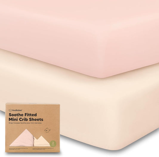 2-Pack Mini Crib Sheets Fitted - 38x26 Pack N Play Sheets for Pack and Play Mattress, Organic Cotton, Soft & Breathable Playard Bedding, Neutral Mini Toddler Bed Cover for Boys, Girls (Cameo)