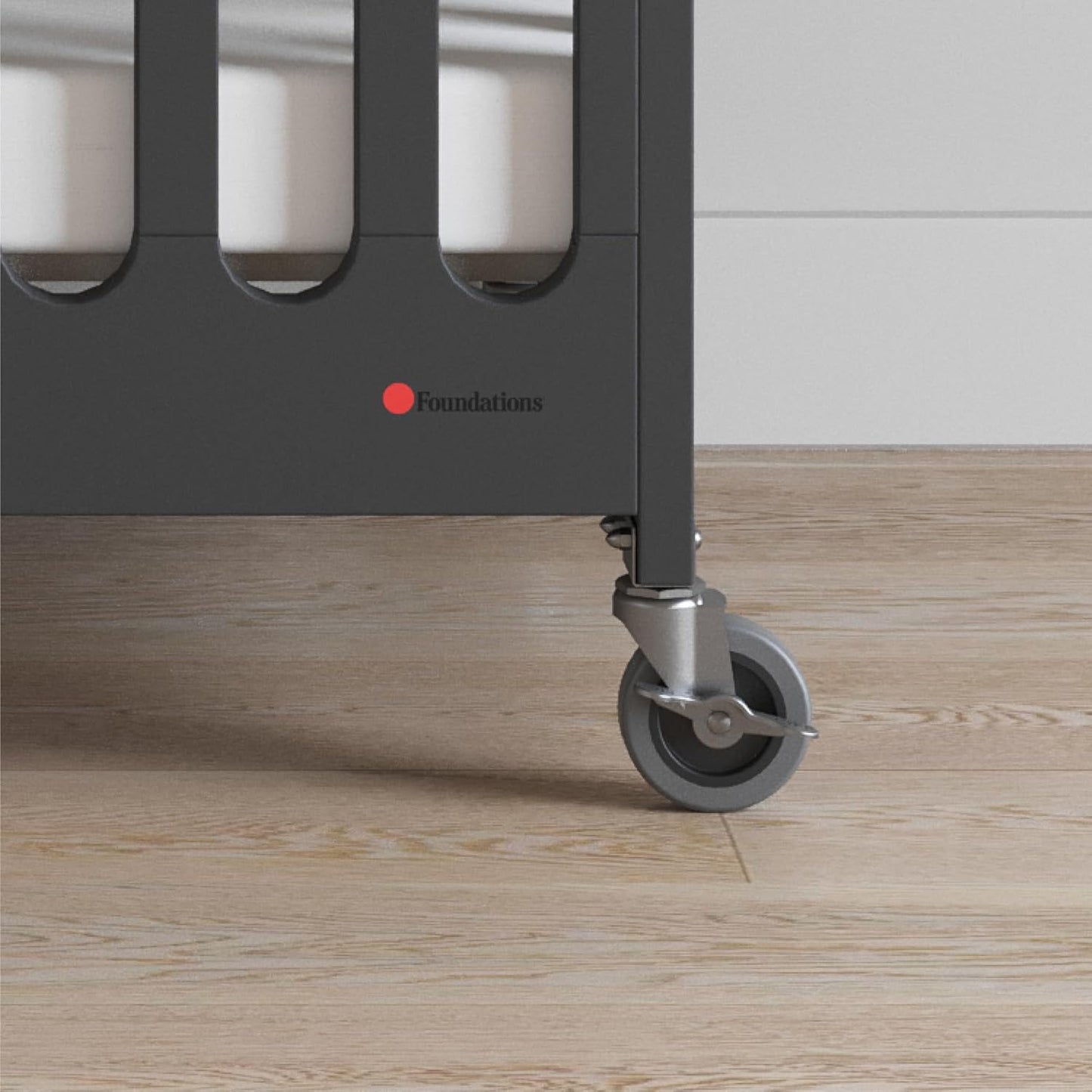 Foundations Boutique Folding Mini Baby Crib - Compact, Portable, Wooden Hotel Crib, Foldable Compact Cribs for Baby & Toddlers - Includes 3" Foam Mattress - Ebony