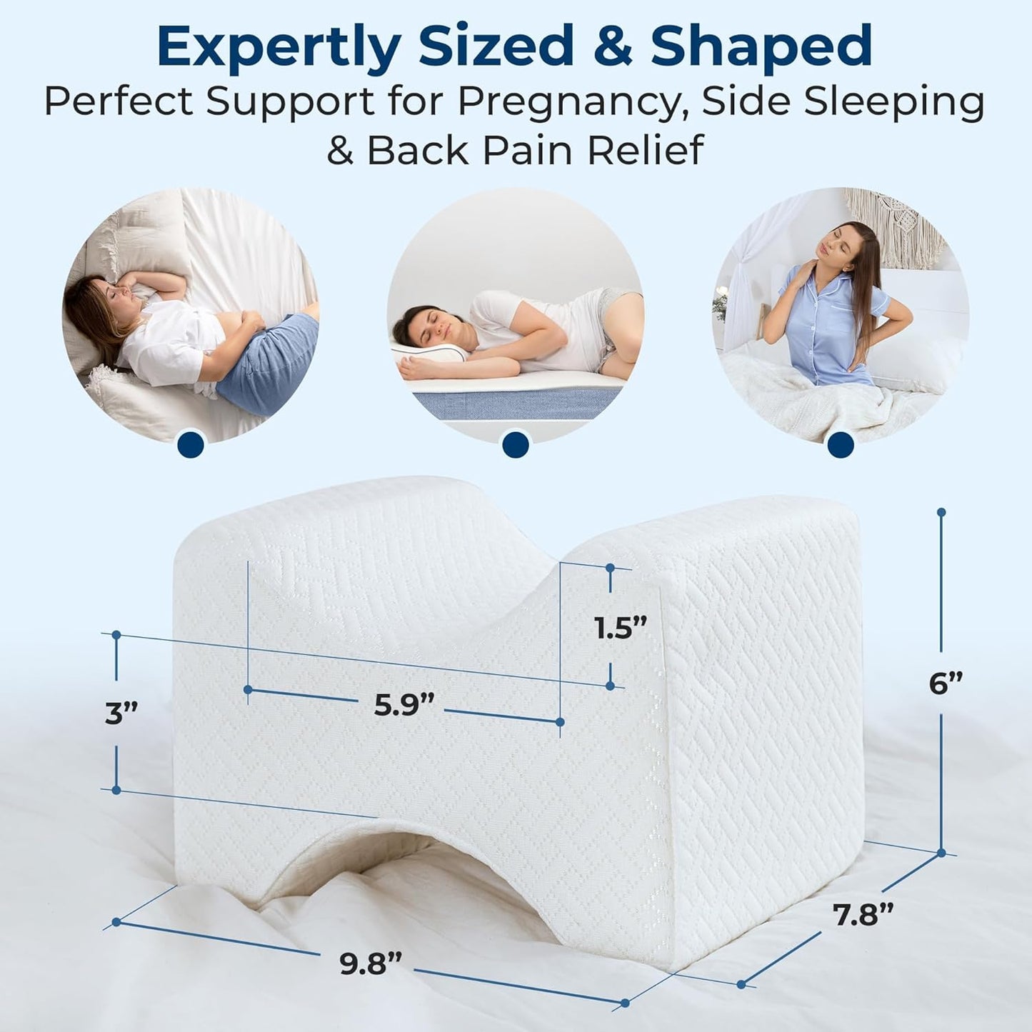 5 STARS UNITED Knee Pillow for Side Sleepers - Hip Pain Relief, Memory Foam Leg Cushion for Side Sleeping - Between Legs Pillow for Sciatica & Lower Back Pain, White