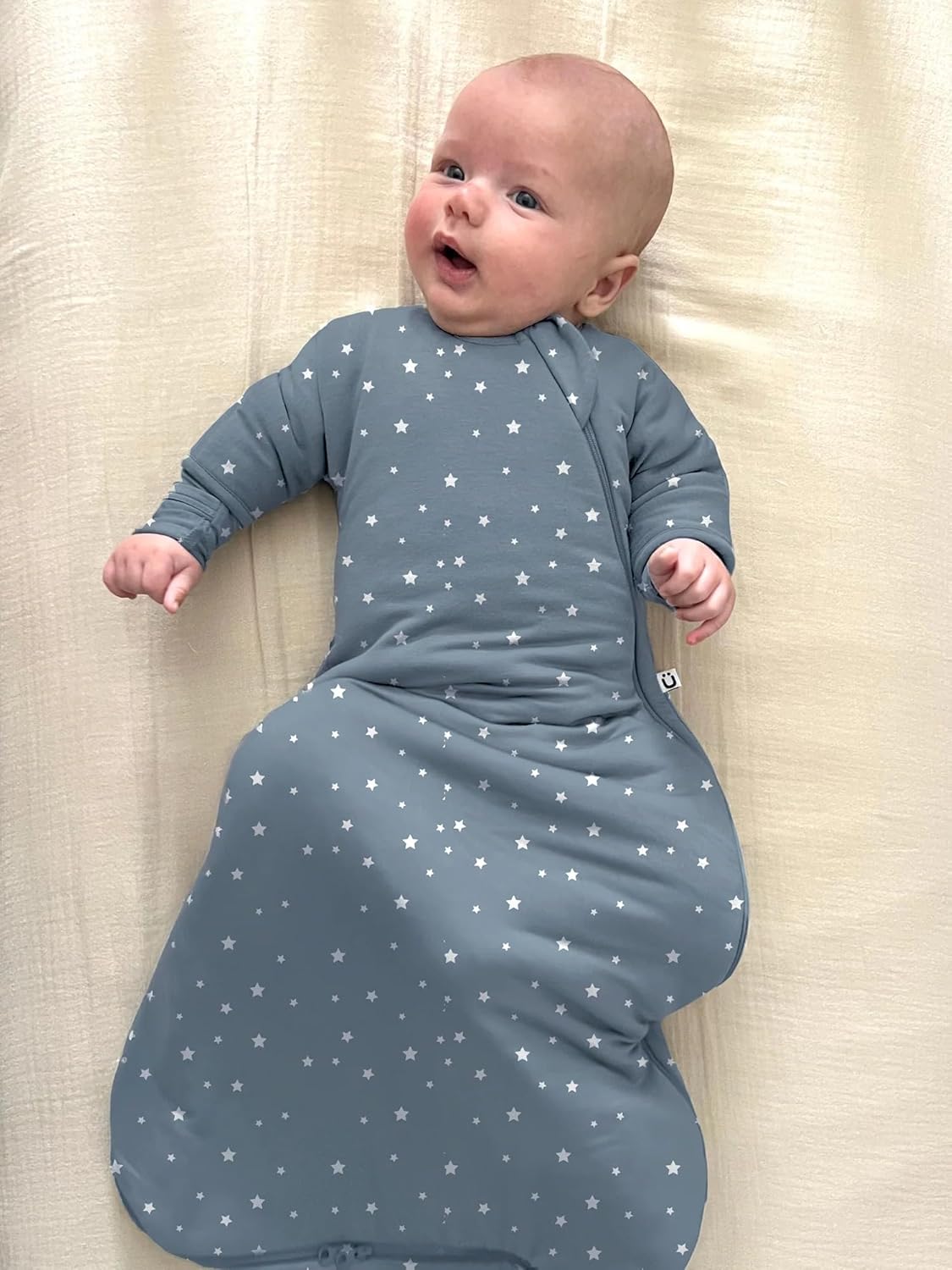 GUNAMUNA Long-Sleeve Transitional Swaddle Sleep Bag 1.0 TOG – Soothes Infants 3-6 Months, Easy Diaper Changes with WONDERZiP