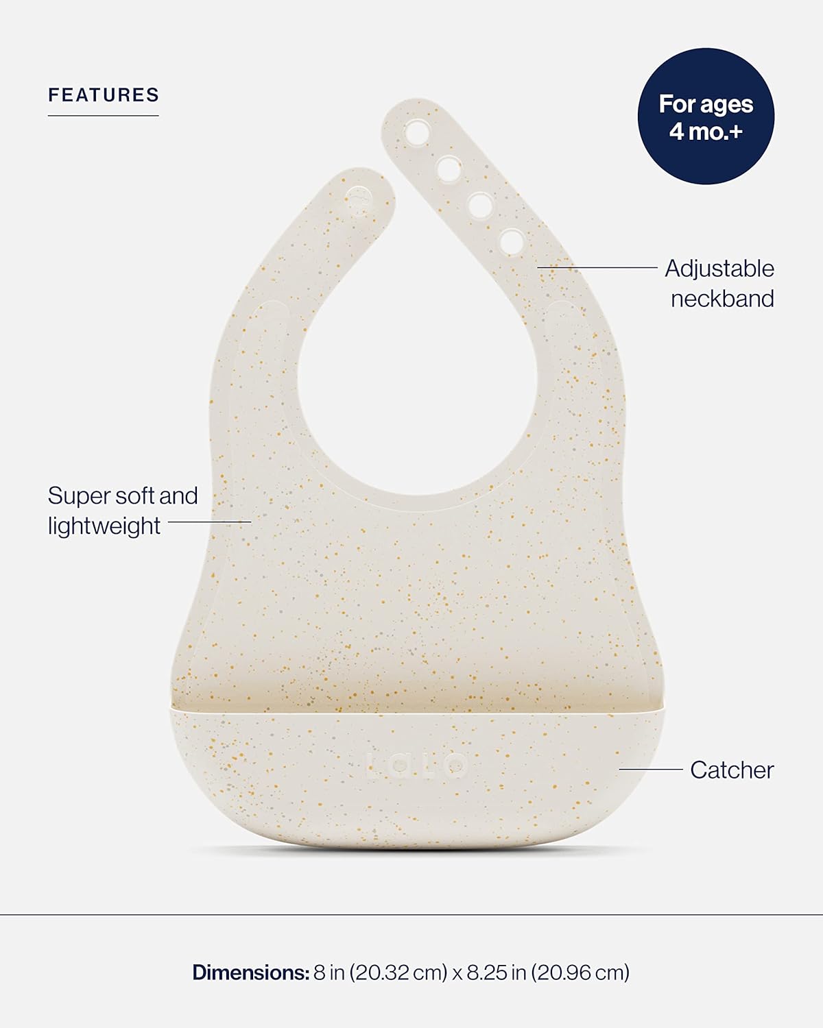 Lalo The Bib - Waterproof, Non-Toxic Silicone Baby Bib with Adjustable Neck Band & Silicone Food Pouch Catcher, Set of 2