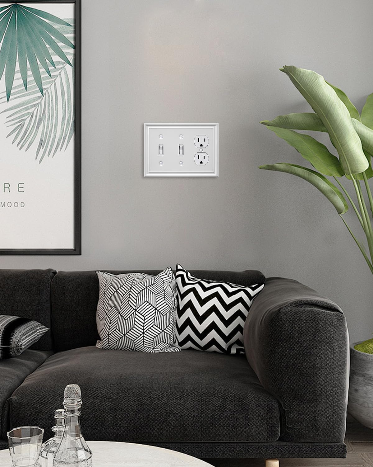 1-Pack Combination 2 Toggle/1 Duplex Wall Plate Cover, Metal Light Switch Cover Plate, Off White, 6.77''*4.88'', Midsize