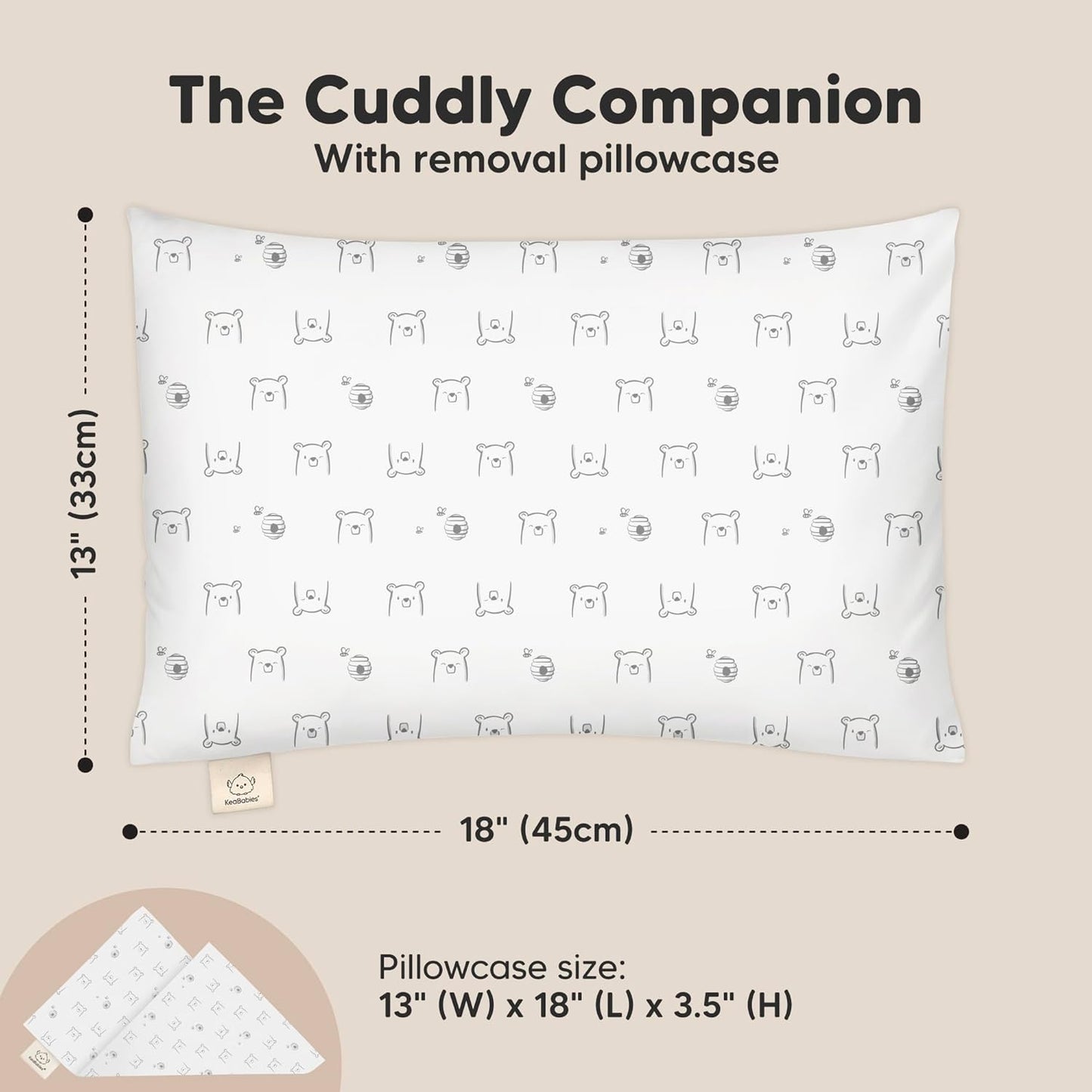 Toddler Pillow with Pillowcase - 13x18 My Little Cuddly Pillow, Viscose Derived From Bamboo Nursery Toddler Pillows for Sleeping,Kids Pillow,Small Travel Pillows, Mini Toddler Bed Pillow (Bumble Bear)