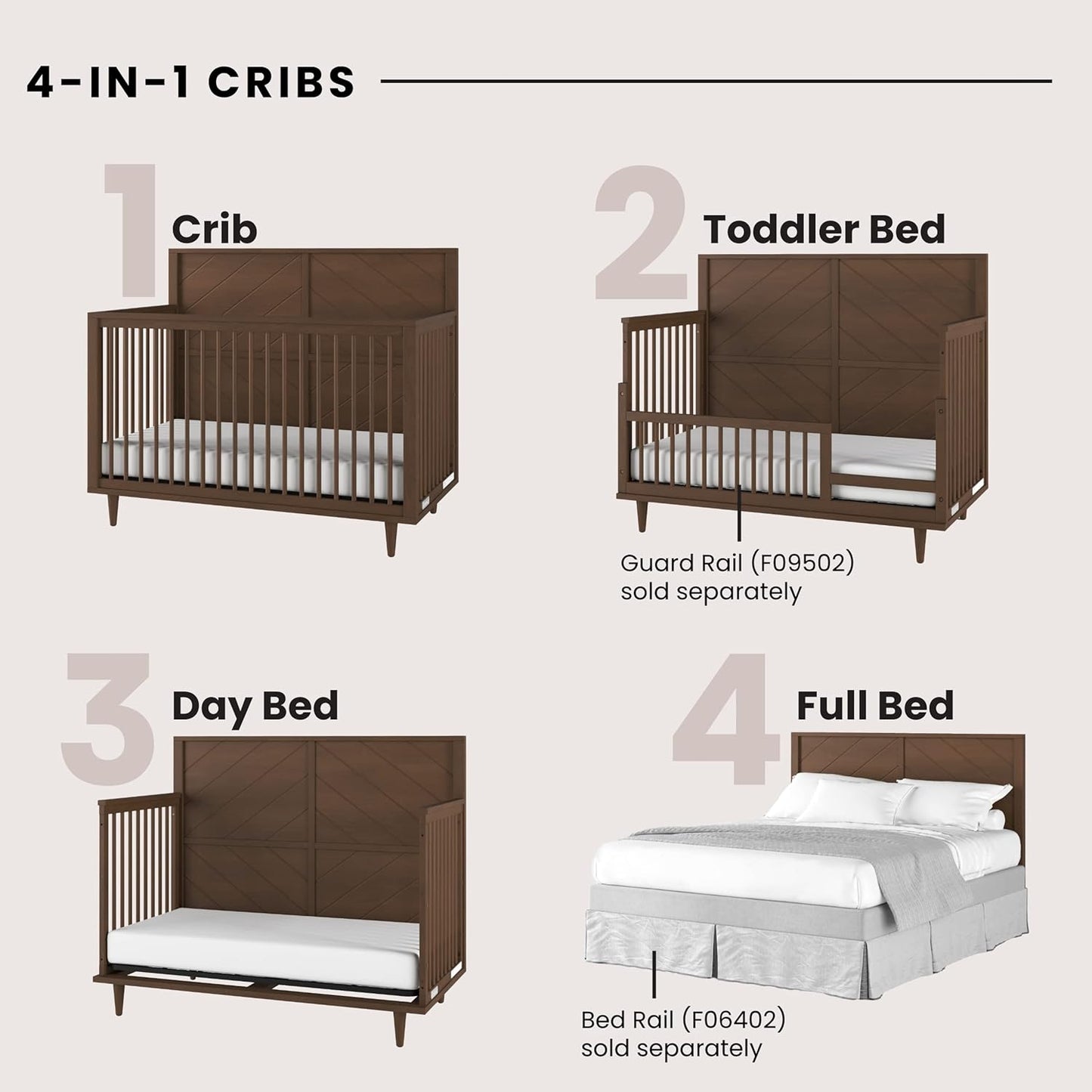 Child Craft Surrey Hill 4-in-1 Convertible Crib, Baby Crib Converts to Day Bed, Toddler Bed and Full Size Bed, 3 Adjustable Mattress Positions, Non-Toxic, Baby Safe Finish (Toasted Chestnut)