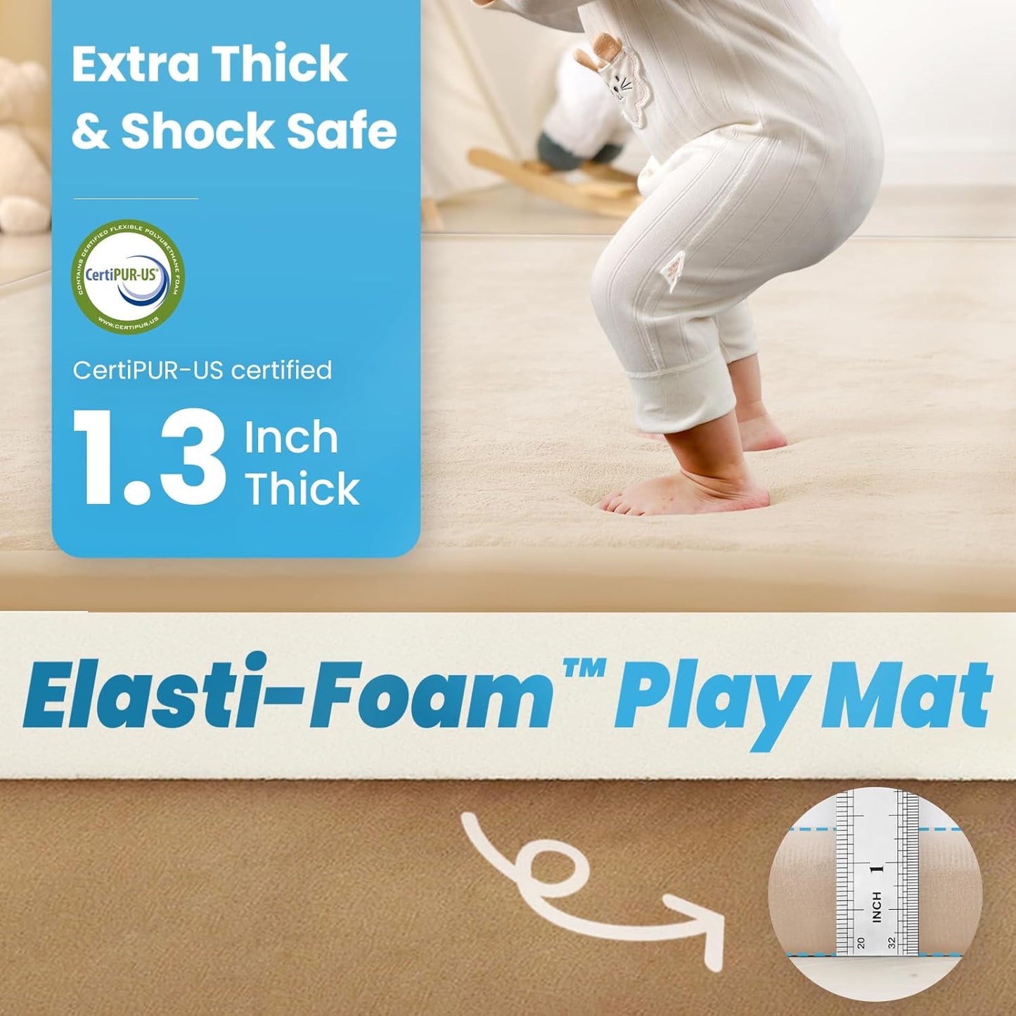 1.3" Thick Baby Play Mat for Floor Playpen,71x59 Large Foam Tummy Time Mat,Padded Support Soft Plush Nursery Rug for Infant,Kids Toddler Crawling Kick Activity (Beige)