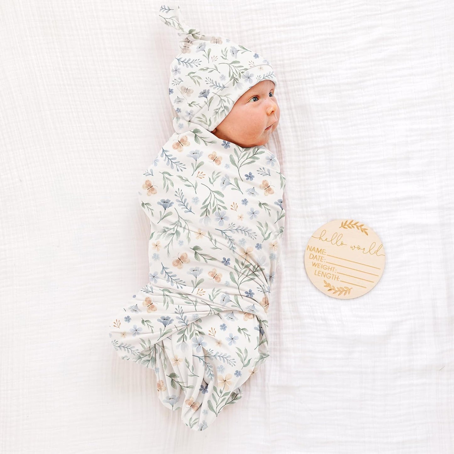 Konssy Baby Girl Newborn Receiving Blanket with Matching Headband and Beanie Set Baby Swaddle Nursery Swaddle Wrap