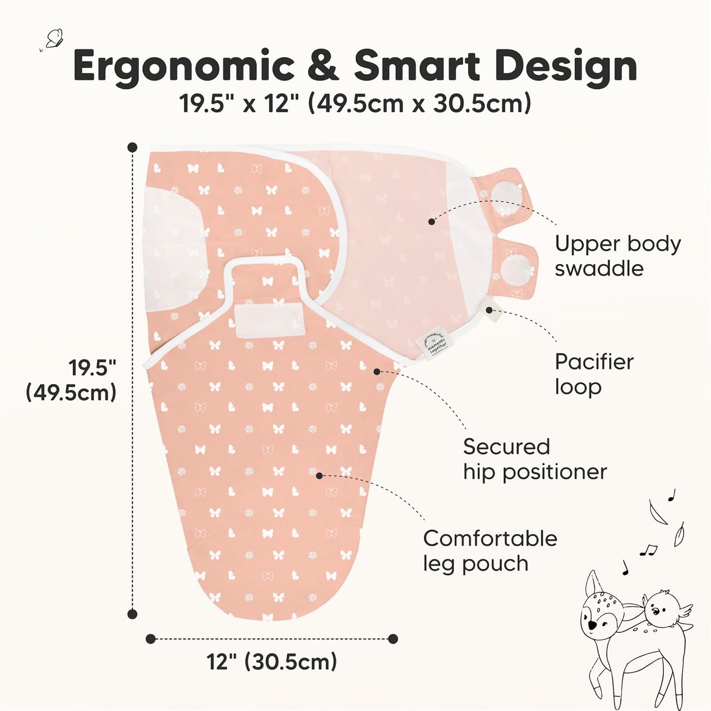 KeaBabies 3-Pack Organic Baby Swaddle Sleep Sacks - Swaddles for Newborns, Infant 0-3 Months, Baby Girls, Boys, Soft & Snug Newborn Sleep Sack, Nursery Swaddling Blankets (Butterflies, XS)