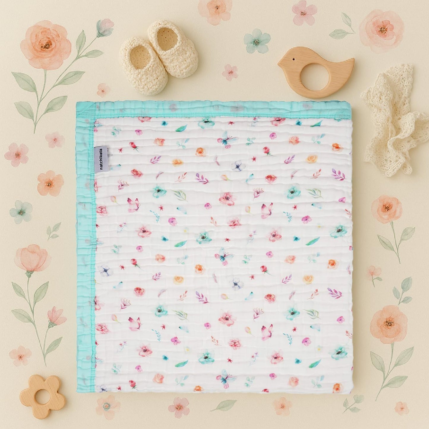 Organic Cotton Muslin Baby Blanket for Boys and Girls - Luxurious Soft Toddler Quilt for Swaddling - Gender Neutral Blankets Makes a Great Pastel Floral