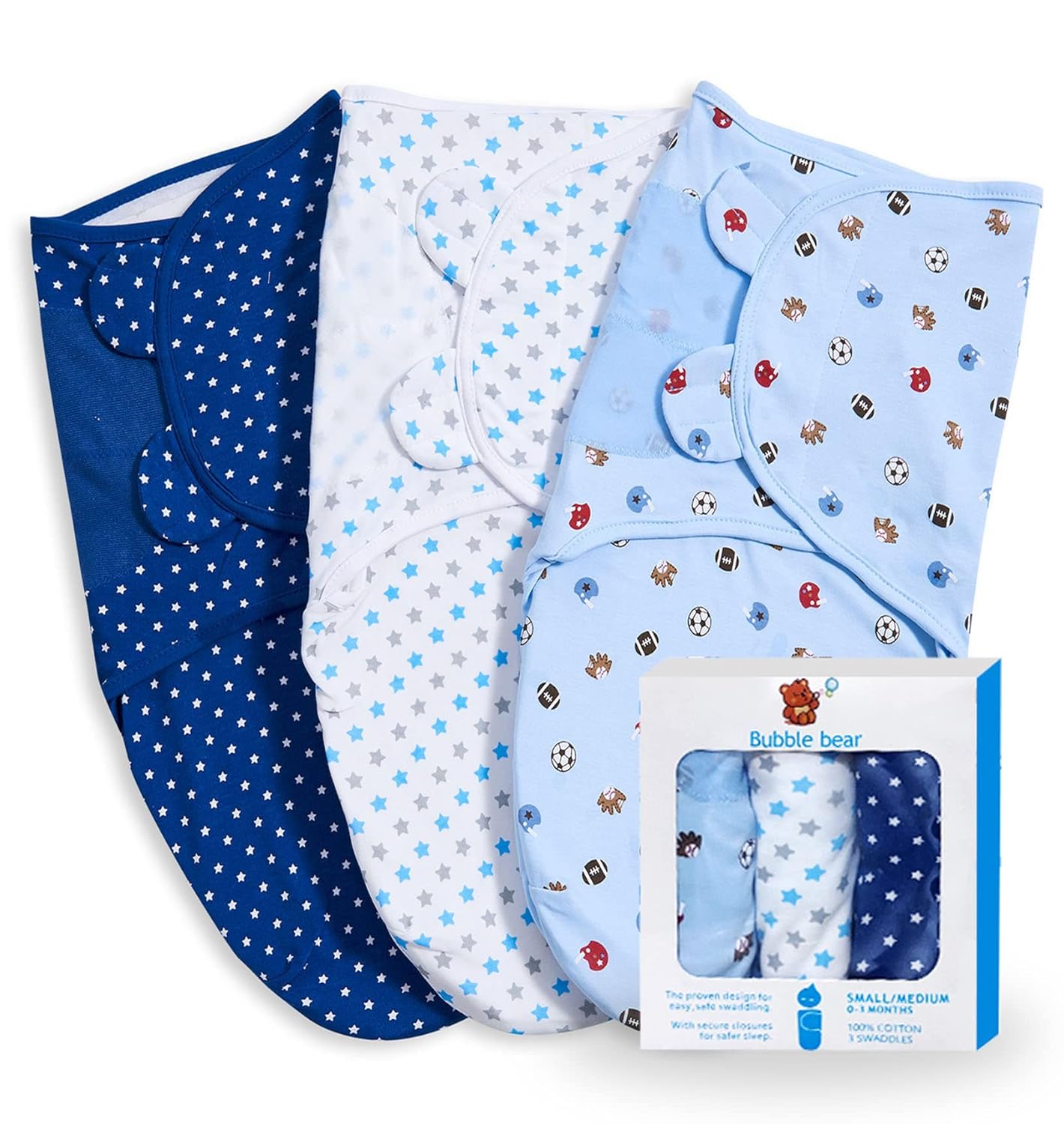 3 Pack Baby Swaddle 3-6 Months - Infant Adjustable Newborn Swaddles Blanket Baby Girl Boy, Swaddling Wrap Blanket Sleep Sack for Newborn-Blue