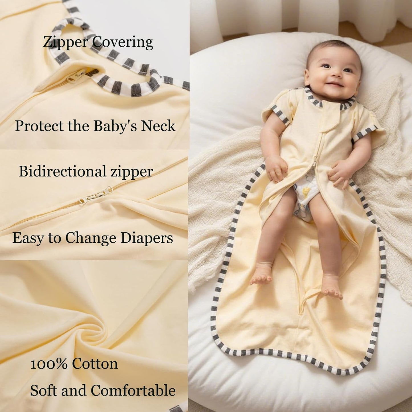 Baby Swaddle Blanket for Newborns and Infants,2-Piece Set Infant Pajamas,Bidirectional Zipper,Easy to Put On and Take Off