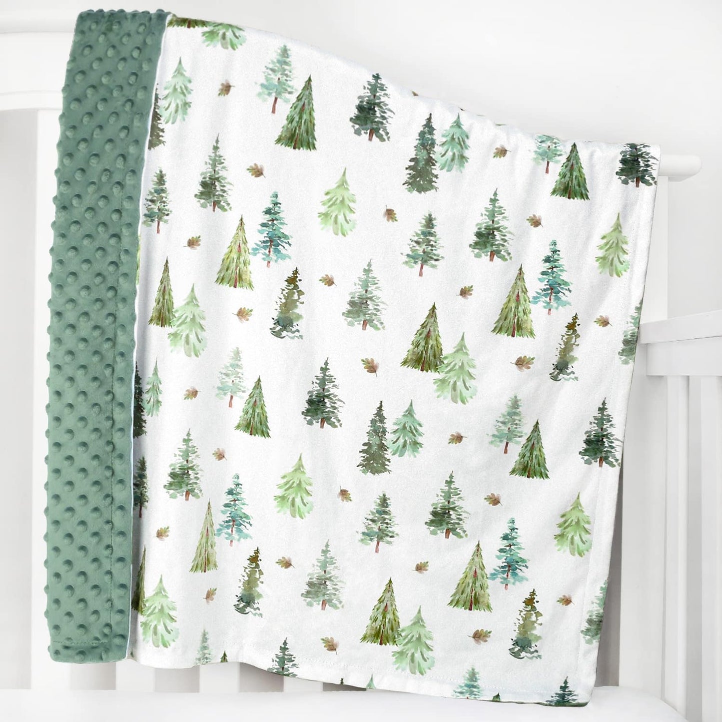 HOMRITAR Baby Blanket for Boys Soft Lightweight Minky Blanket with Double Layer Dotted Backing for Infant Toddler Nursery Crib with Green Pine Tree Design 30 x 40 Inch