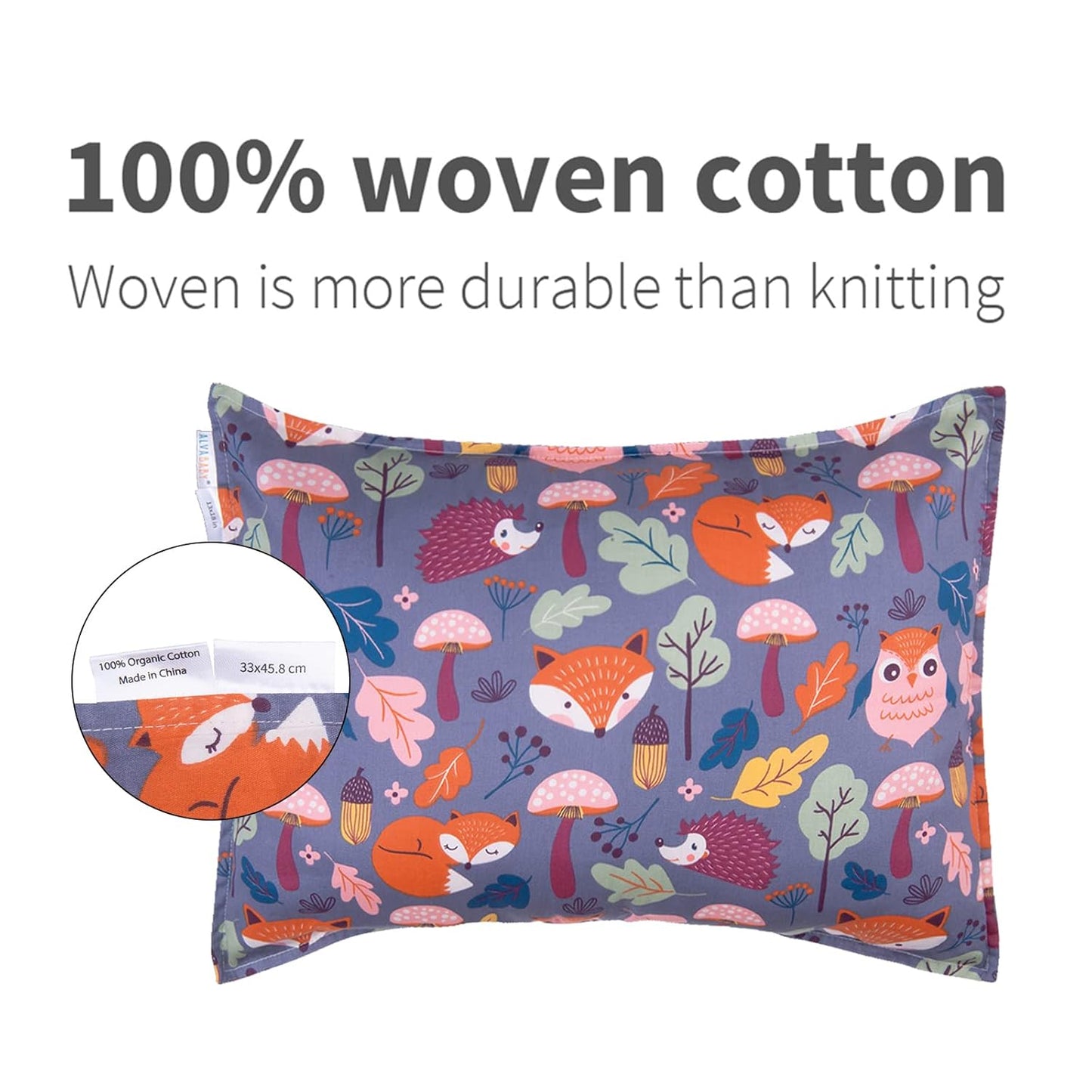 ALVABABY Toddler Pillowcases 2 Pack Organic Cotton Kids Pillow Cover Fit 13"x 18" or 12"x28" Envelope for Girl Boy Sleepy Travel