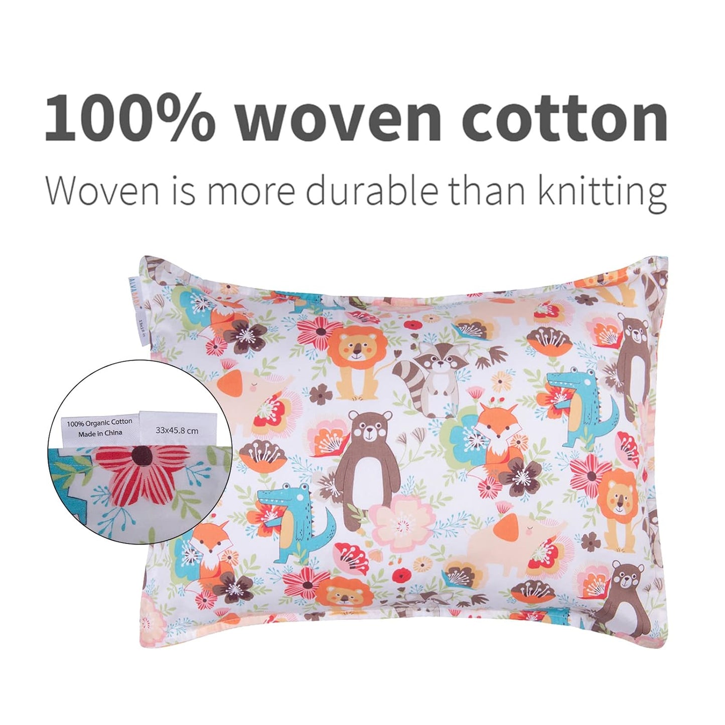 ALVABABY Toddler Pillowcases 2 Pack Organic Cotton Kids Pillow Cover Fit 13"x 18" or 12"x28" Envelope for Girl Boy Sleepy Travel