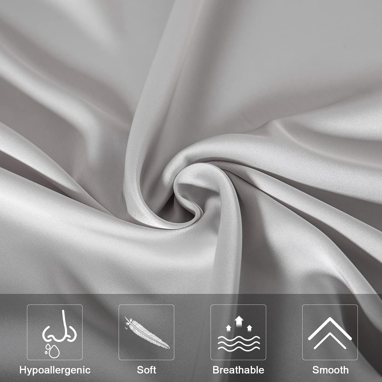 Mulberry Silk Pillowcase for Hair and Skin,Cooling Silk Pillow Case with Hidden Zipper,Allergen Proof Dual Sides Soft Breathable Smooth Silk Pillow Cover for Women (Light Gray, Body)