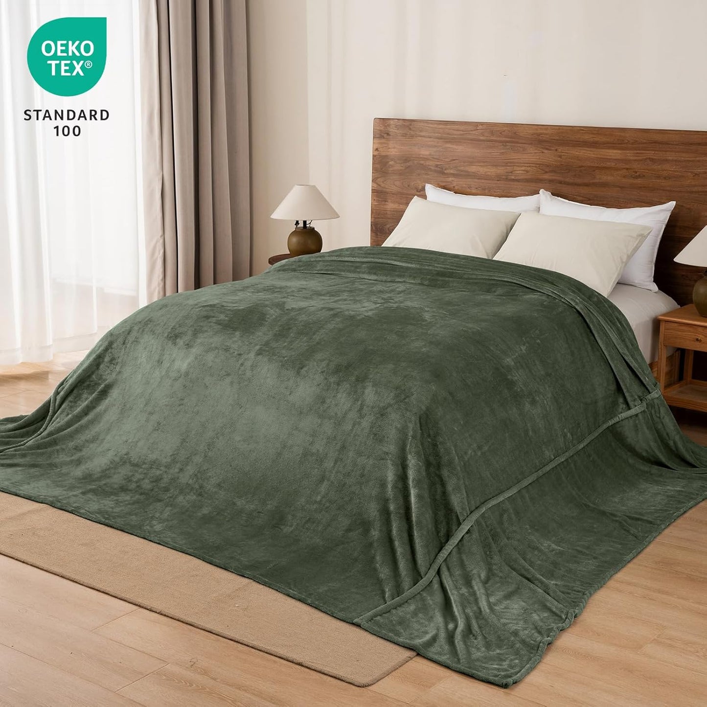 PHF Oversized King Fleece Blanket 120"x120", No Shed No Pilling Big Soft Blanket, Extra Large 10'x 10' Lightweight for Bed, Sofa Travel and Camping, Suitable for All Season, Olive Green